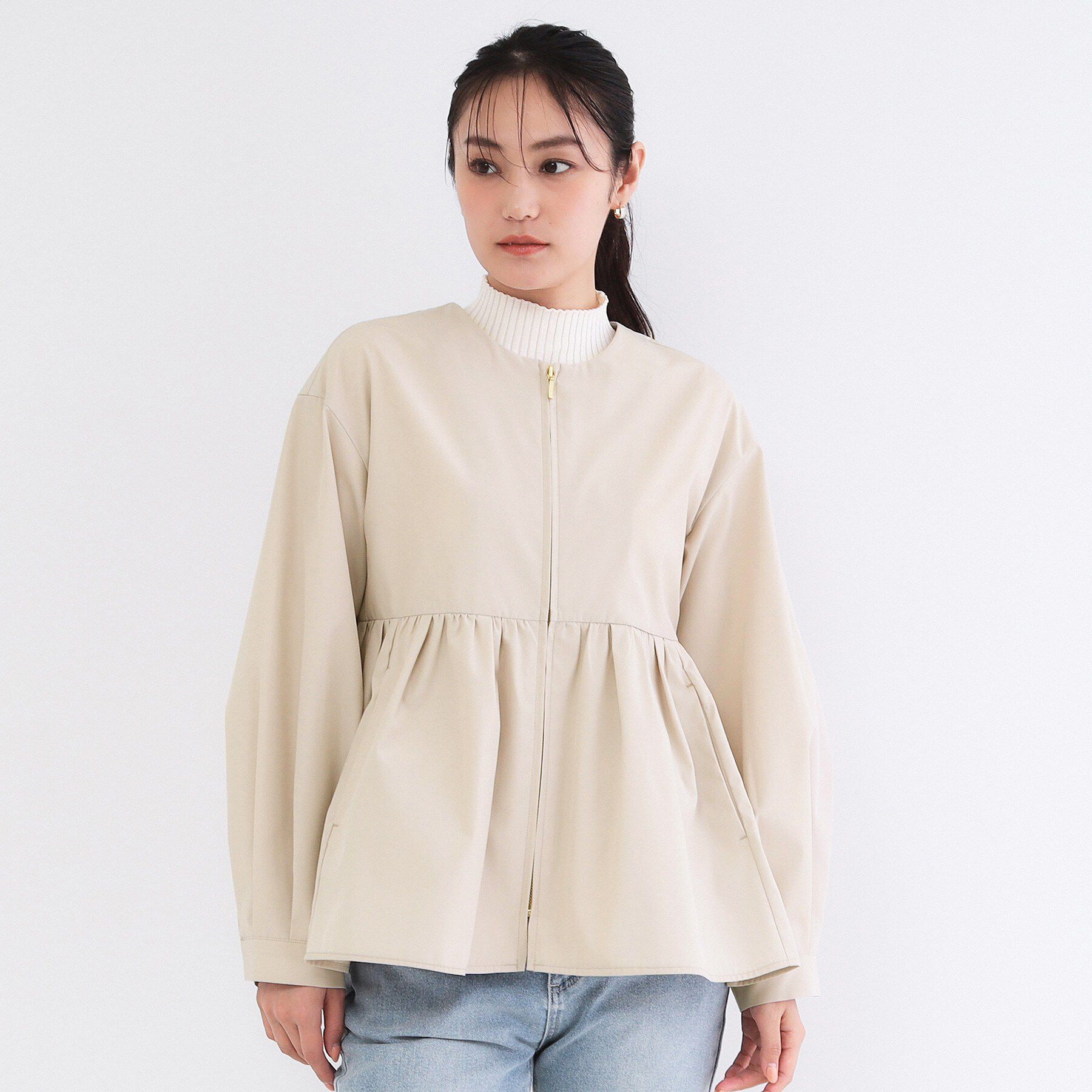 OPAQUE.CLIP「撥水ノーカラーペプラムブルゾン【洗濯機OK/抗ピル】」|ブルゾン・スタジャン|