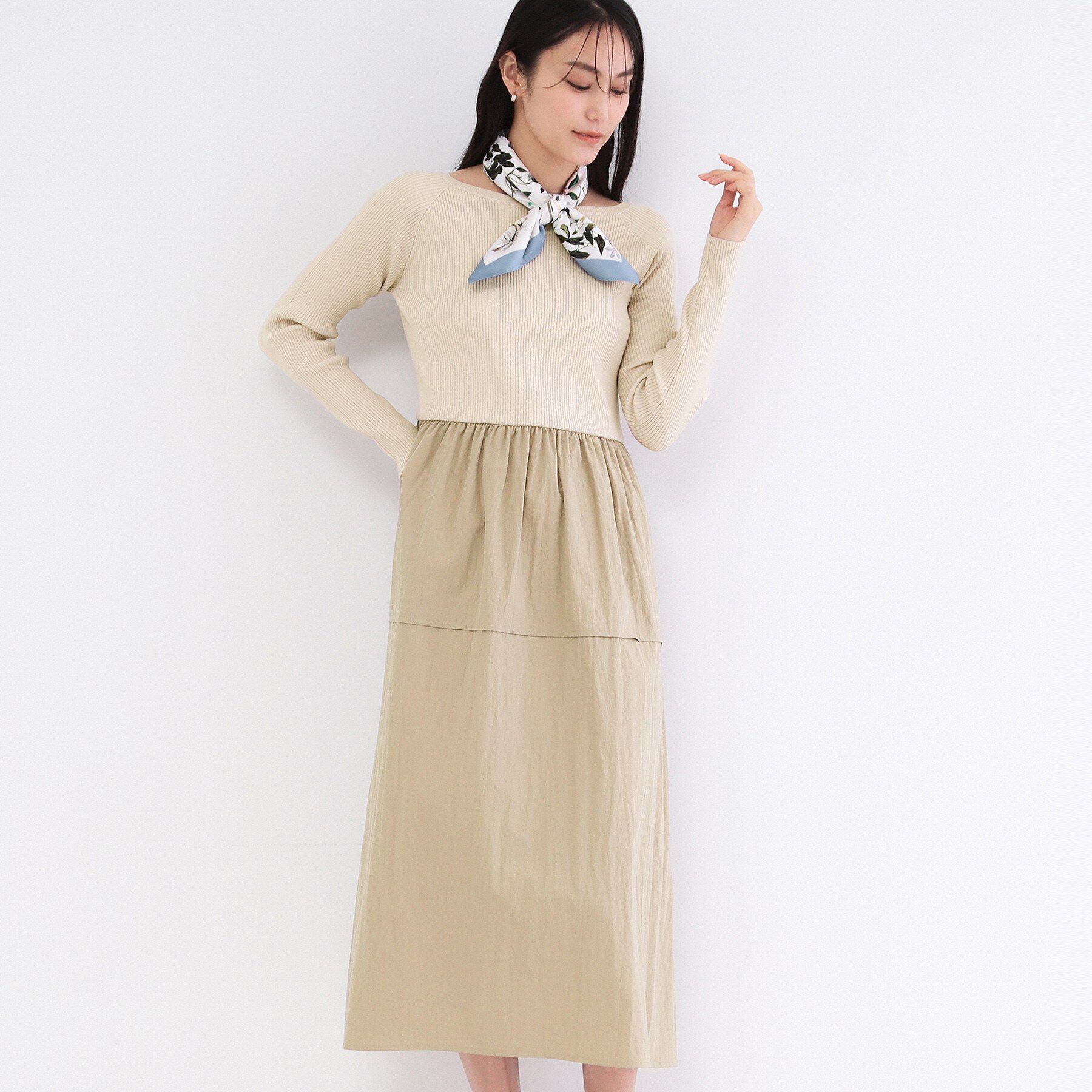 OPAQUE.CLIP「リブニットドッキングワンピース【洗濯機OK】」|ワンピース|アイボリー(504)