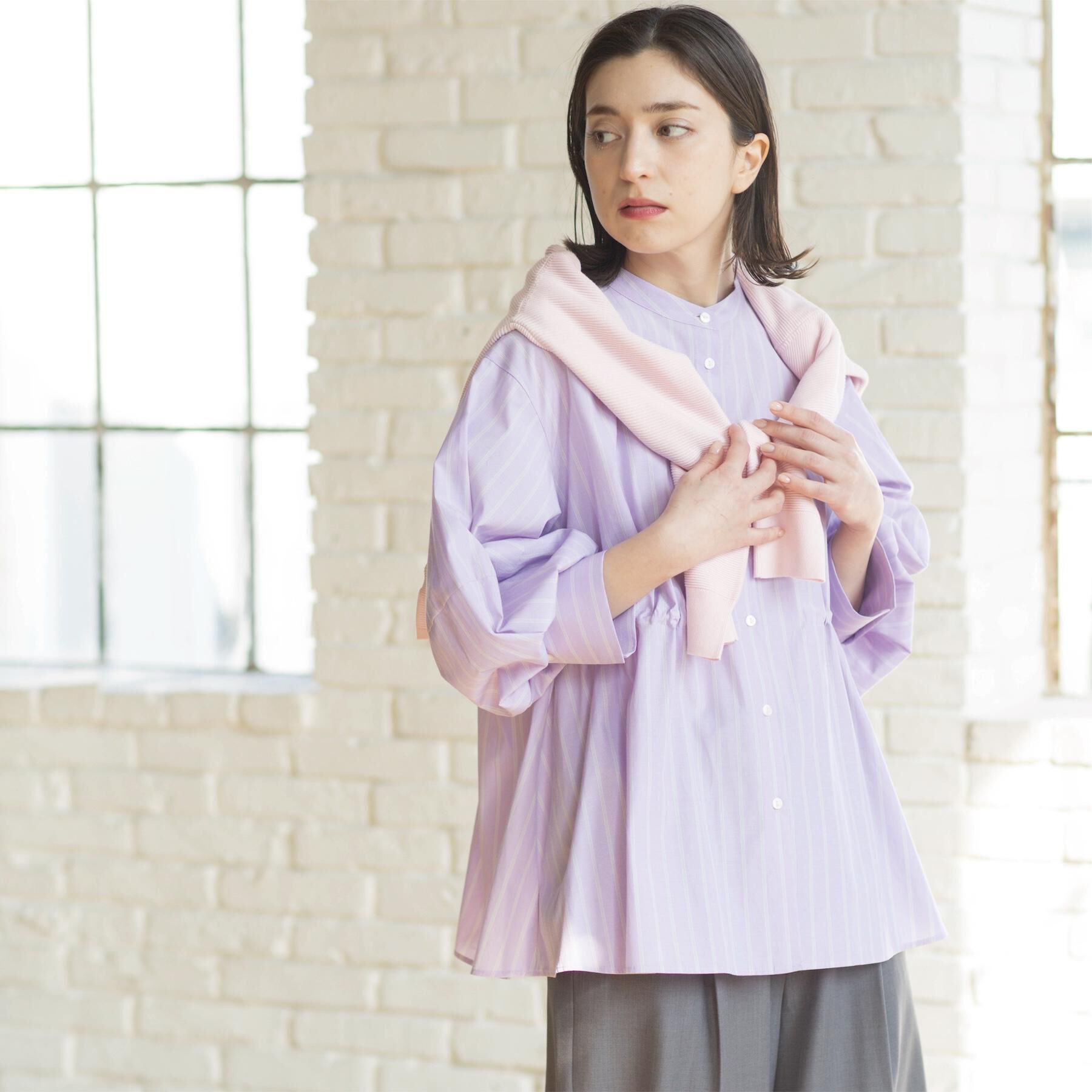 OPAQUE.CLIP「ストライプペプラムデザインブラウス【洗濯機OK】」|シャツ・ブラウス|