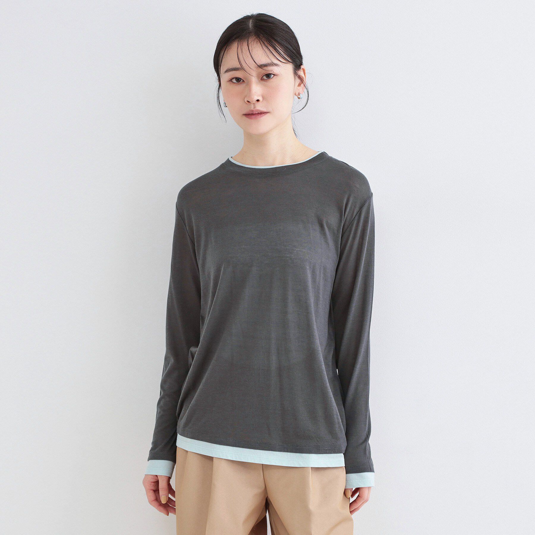 OPAQUE.CLIP「配色レイヤードロングスリーブTシャツ【洗える】」|Tシャツ・カットソー|