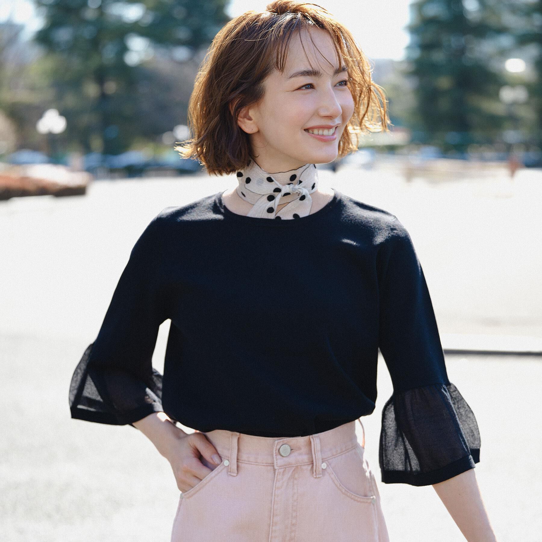 OPAQUE.CLIP「シアーフレアスリーブニット【洗濯機OK/抗ピル】」|ニット・セーター|