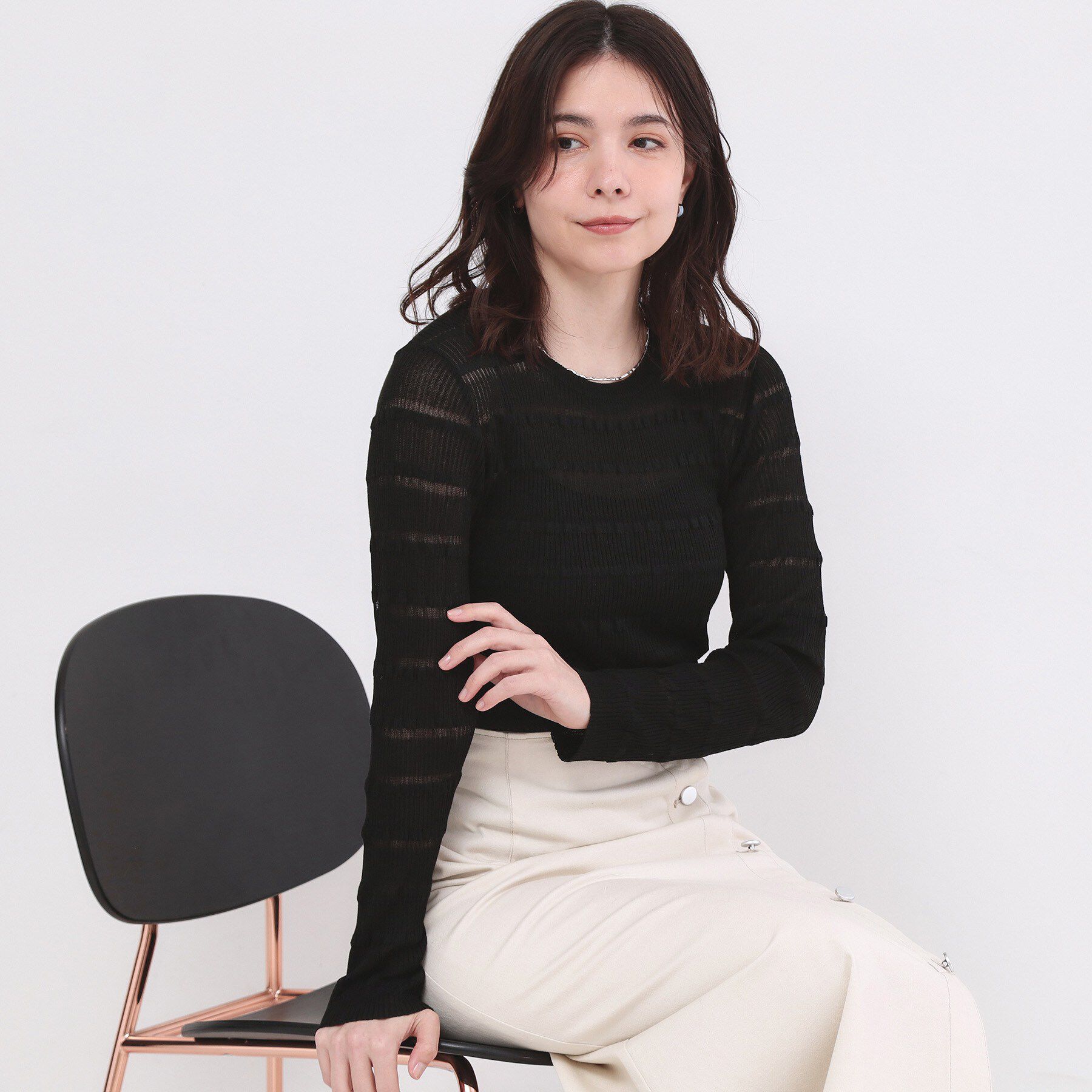 OPAQUE.CLIP「シアーボーダーリブニット【洗濯機OK】」|ニット・セーター|ブラック(019)