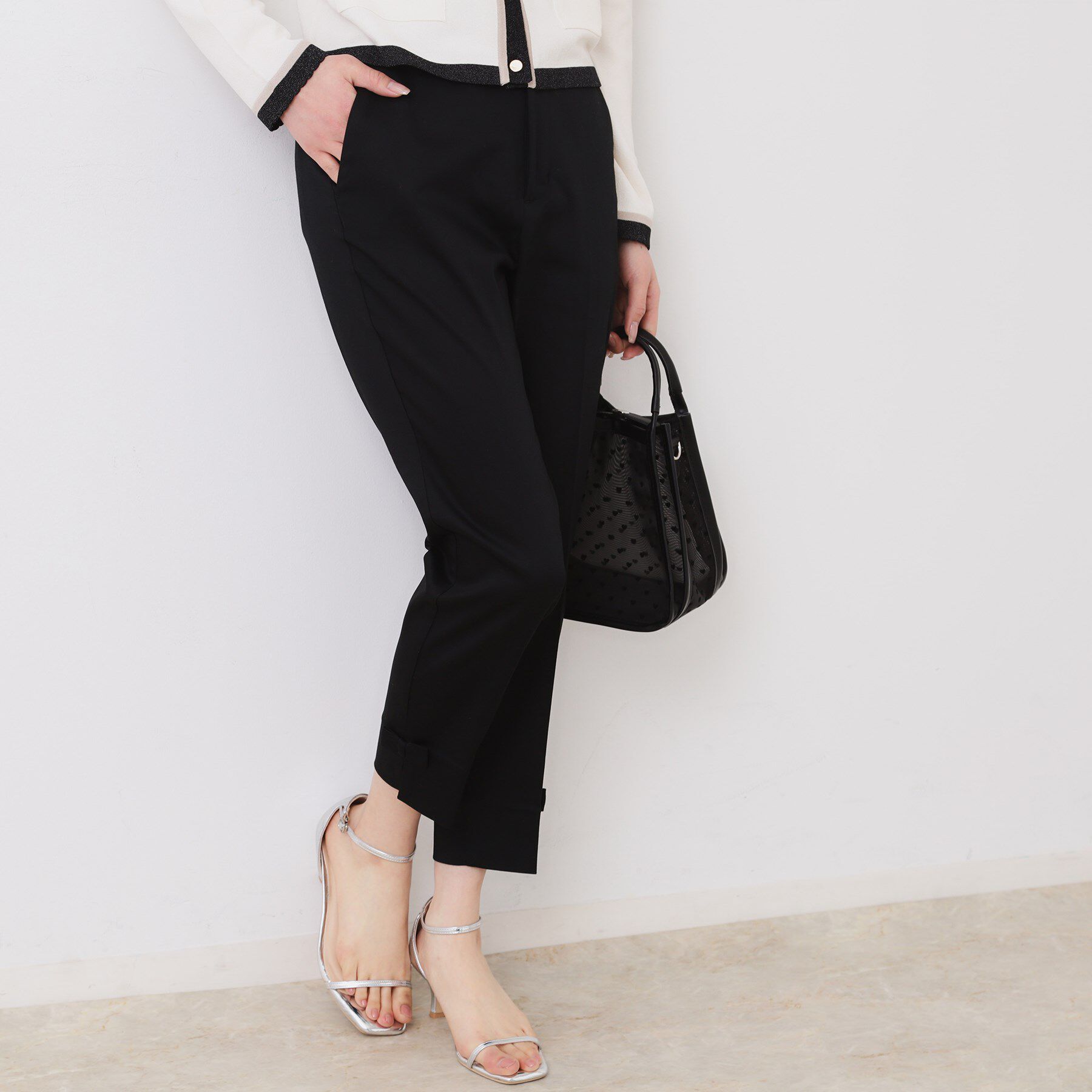 Couture broach「【スッキリ見え・美脚・通勤】リボンポイントサテストパンツ」|その他|