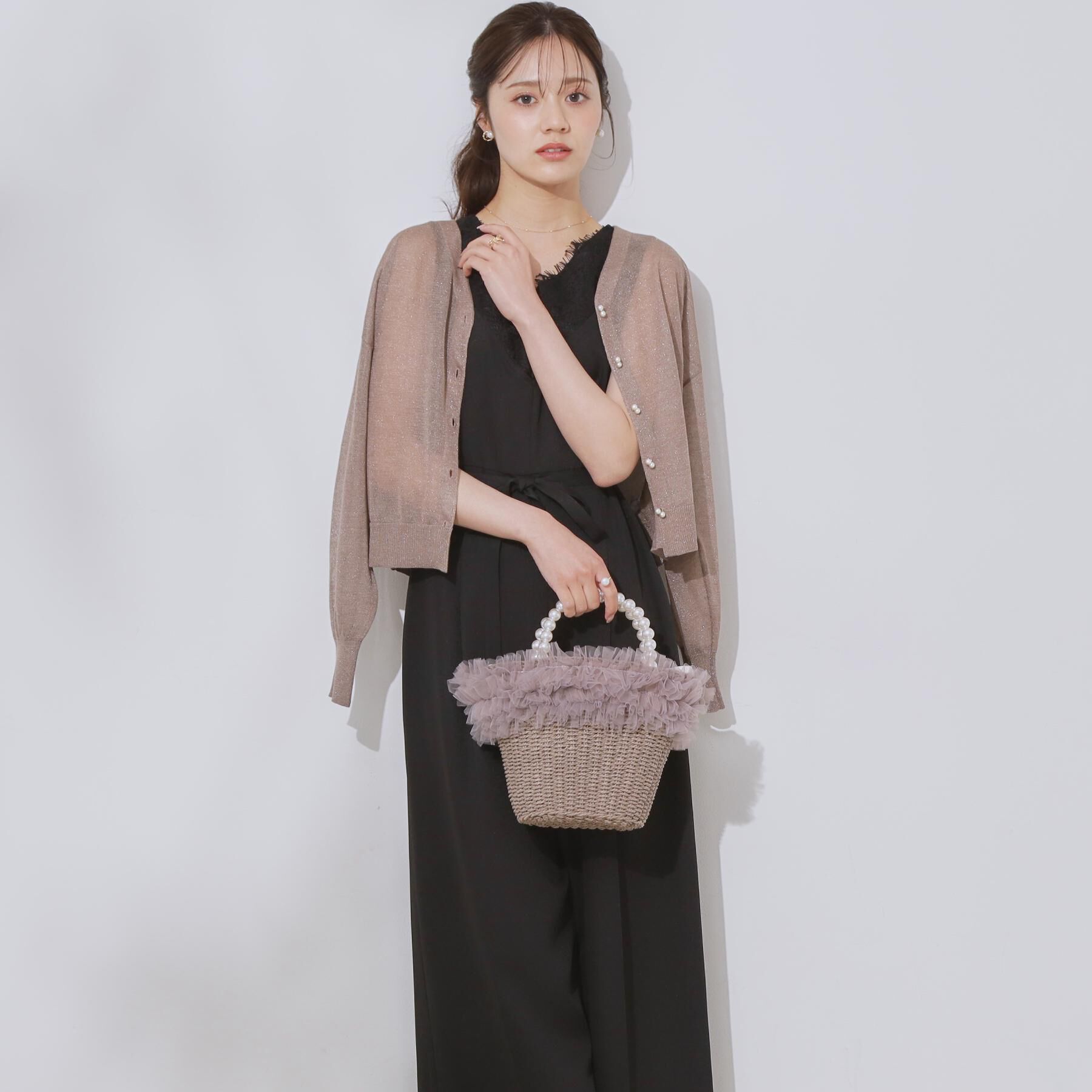 Couture broach「【上品な透け感・通勤】ダブルパール調釦シアーカーディガン」|カーディガン|