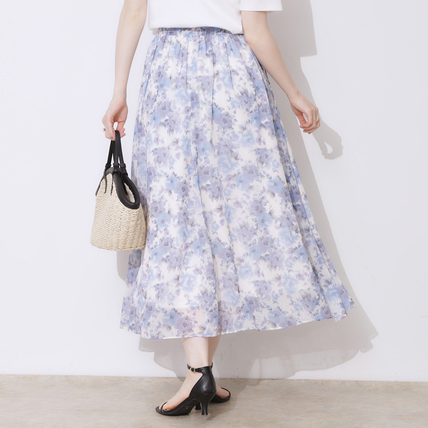 Couture broach「【華やか・ウエストゴム】かすれプリント楊柳スカート」|スカート|