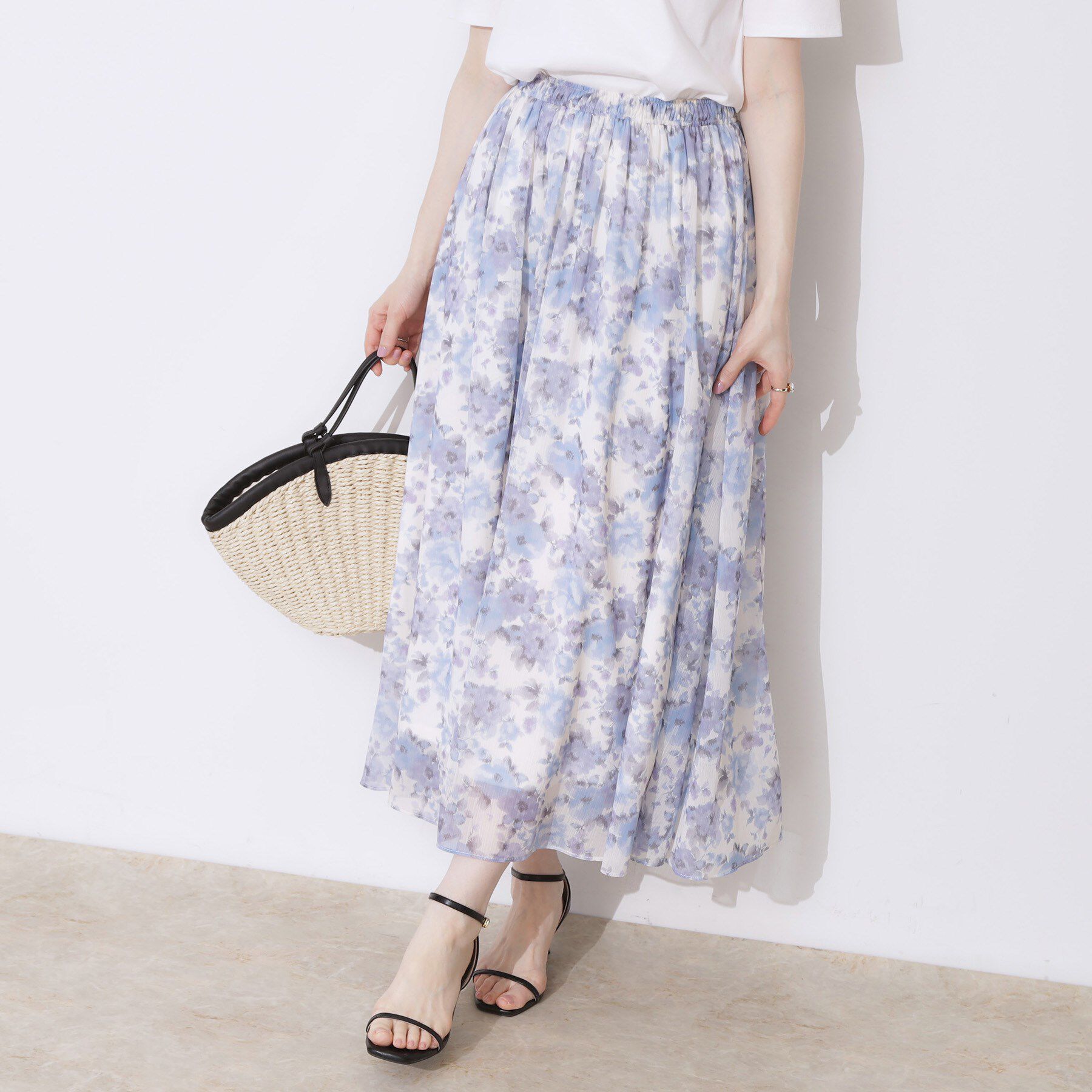 Couture broach「【華やか・ウエストゴム】かすれプリント楊柳スカート」|スカート|