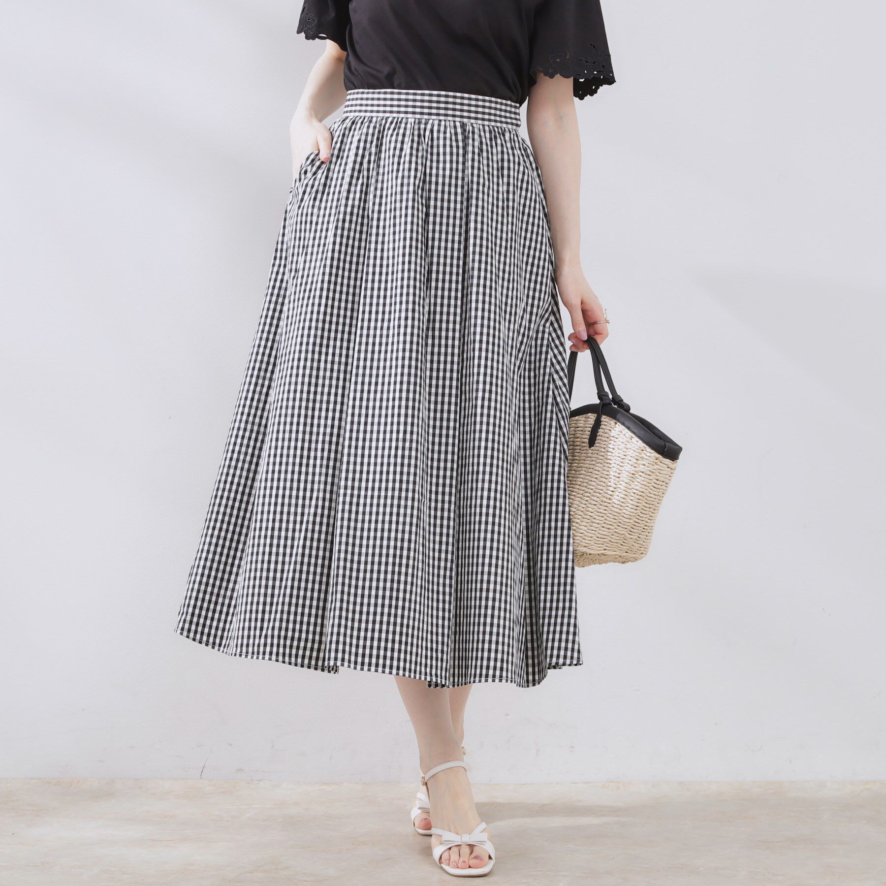 Couture broach「【大人可愛い・ゴム仕様】ギンガムチェック　タック＆ギャザースカート」|スカート|