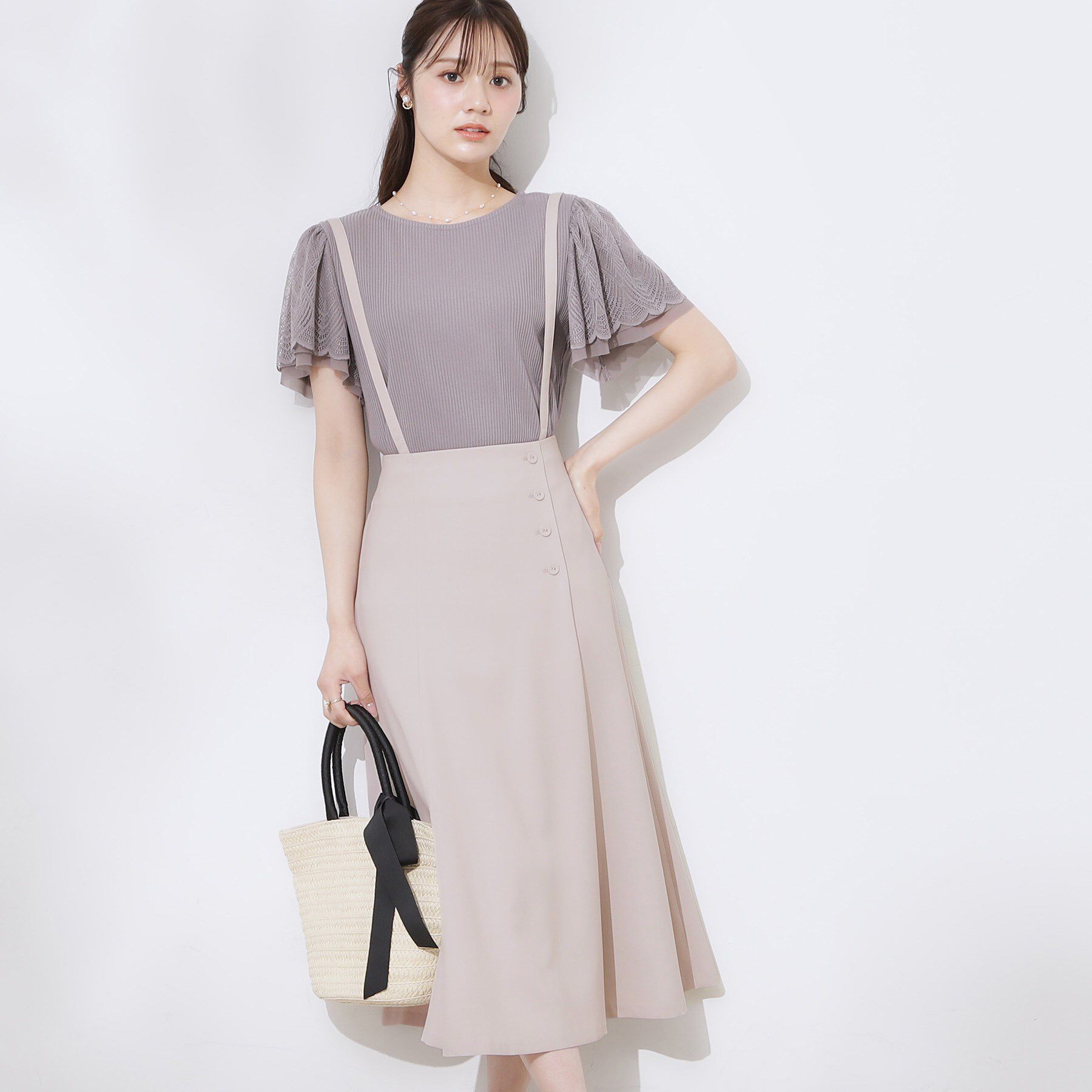 Couture broach「【2WAY・通勤・きれいめ】リネンライク サス付きスカート」|ジャンパースカート|