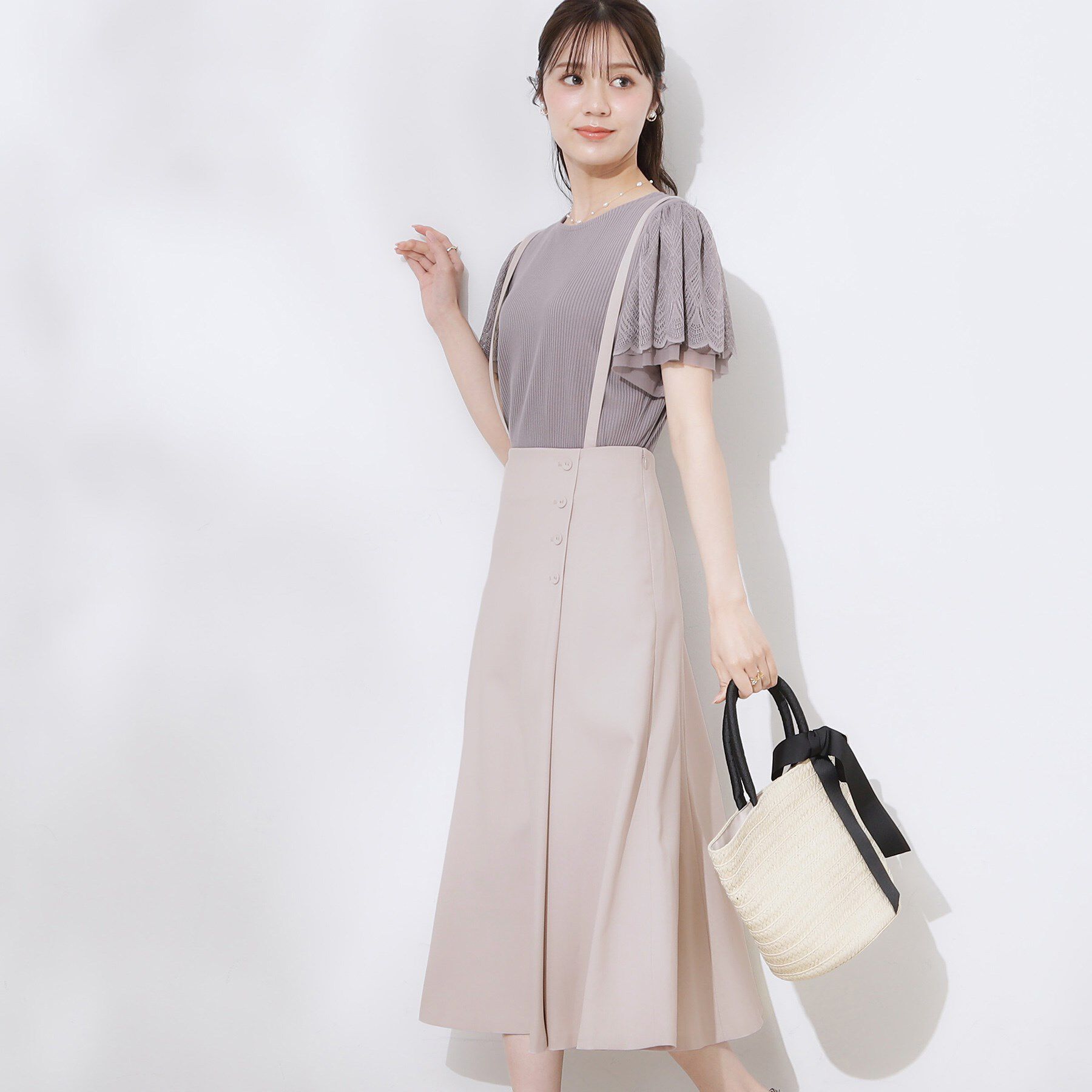 Couture broach「【2WAY・通勤・きれいめ】リネンライク サス付きスカート」|ジャンパースカート|