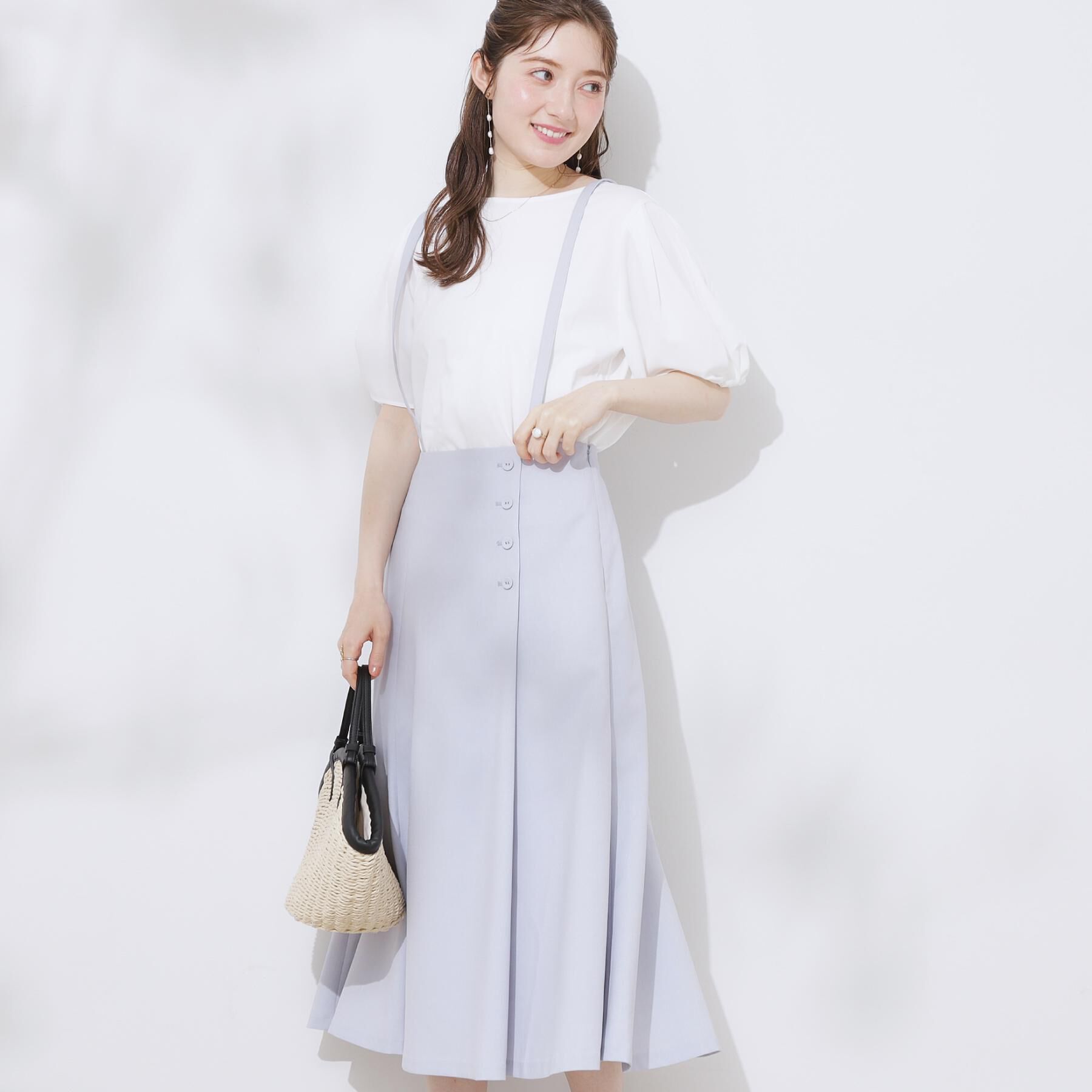 Couture broach「【2WAY・通勤・きれいめ】リネンライク サス付きスカート」|ジャンパースカート|サックスブルー(09