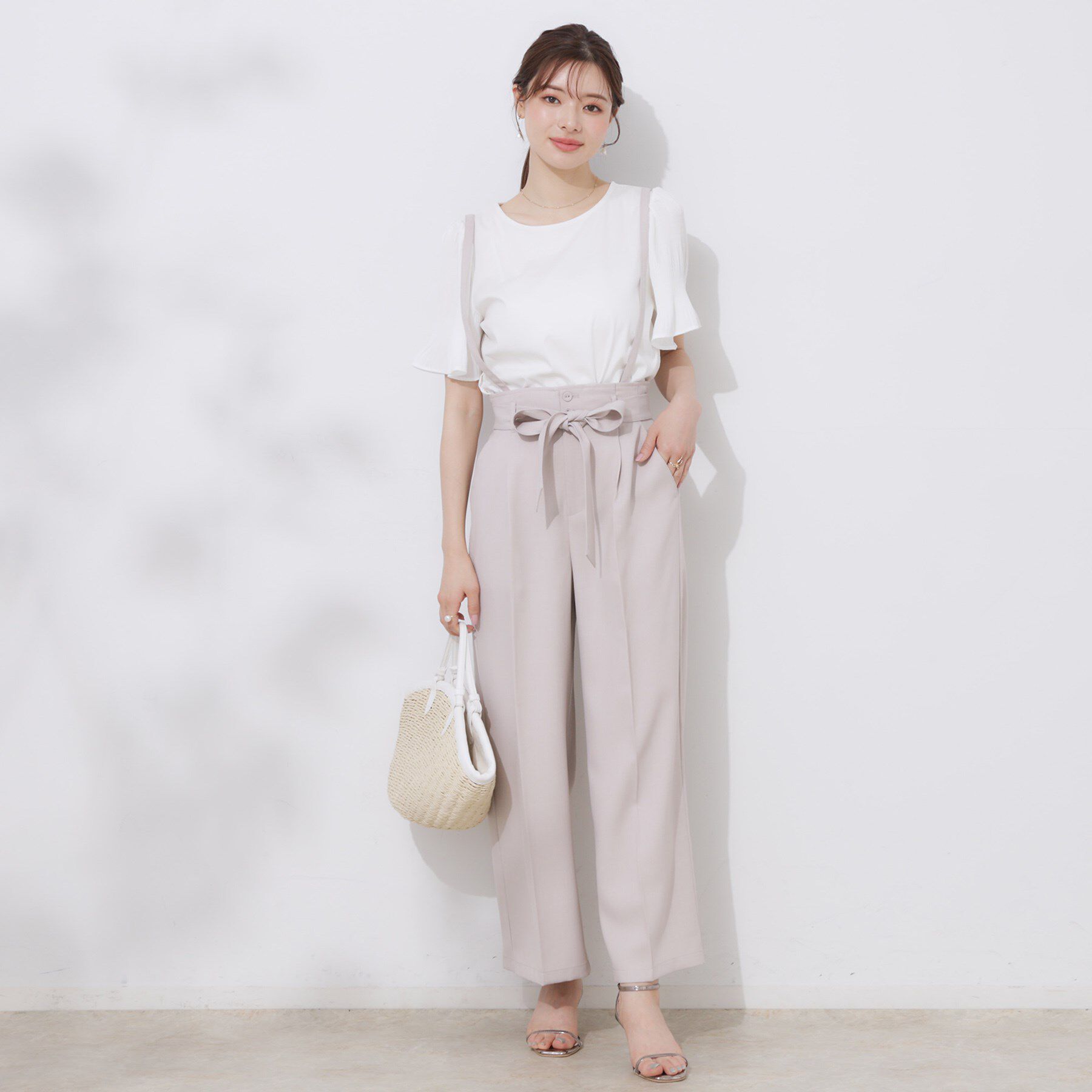 Couture broach「【美脚効果・通勤】リネンライク サス付きパンツ」|その他|