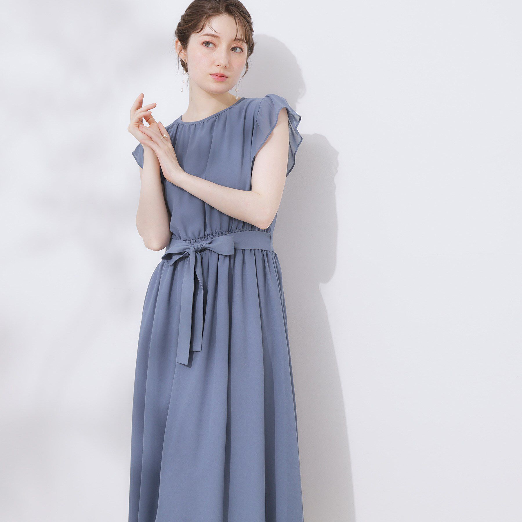 Couture broach「【一枚で着映える・楽ちん・ドライタッチ】フリルスリーブワンピース」|ワンピース|ブルー(092)