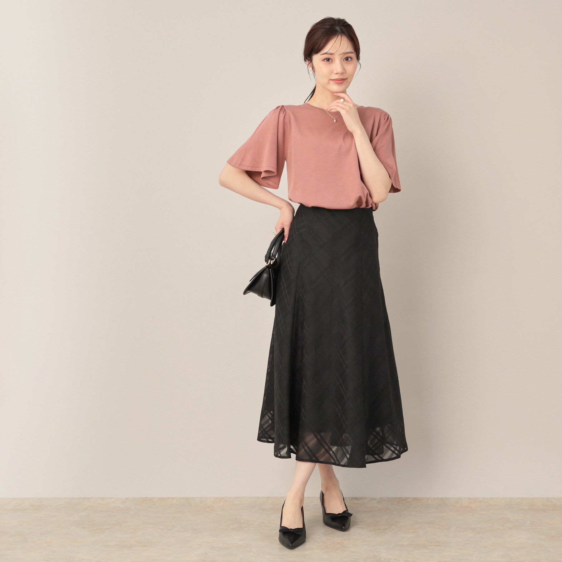 Couture broach「【フェミニン・5分袖・通勤】配色フレアスリーブニット」|ニット・セーター|