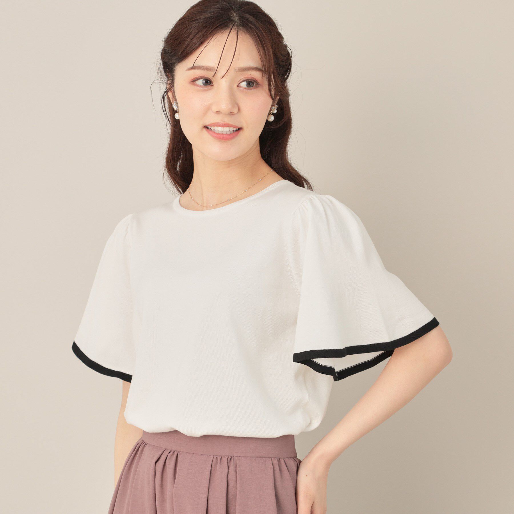 Couture broach「【フェミニン・5分袖・通勤】配色フレアスリーブニット」|ニット・セーター|