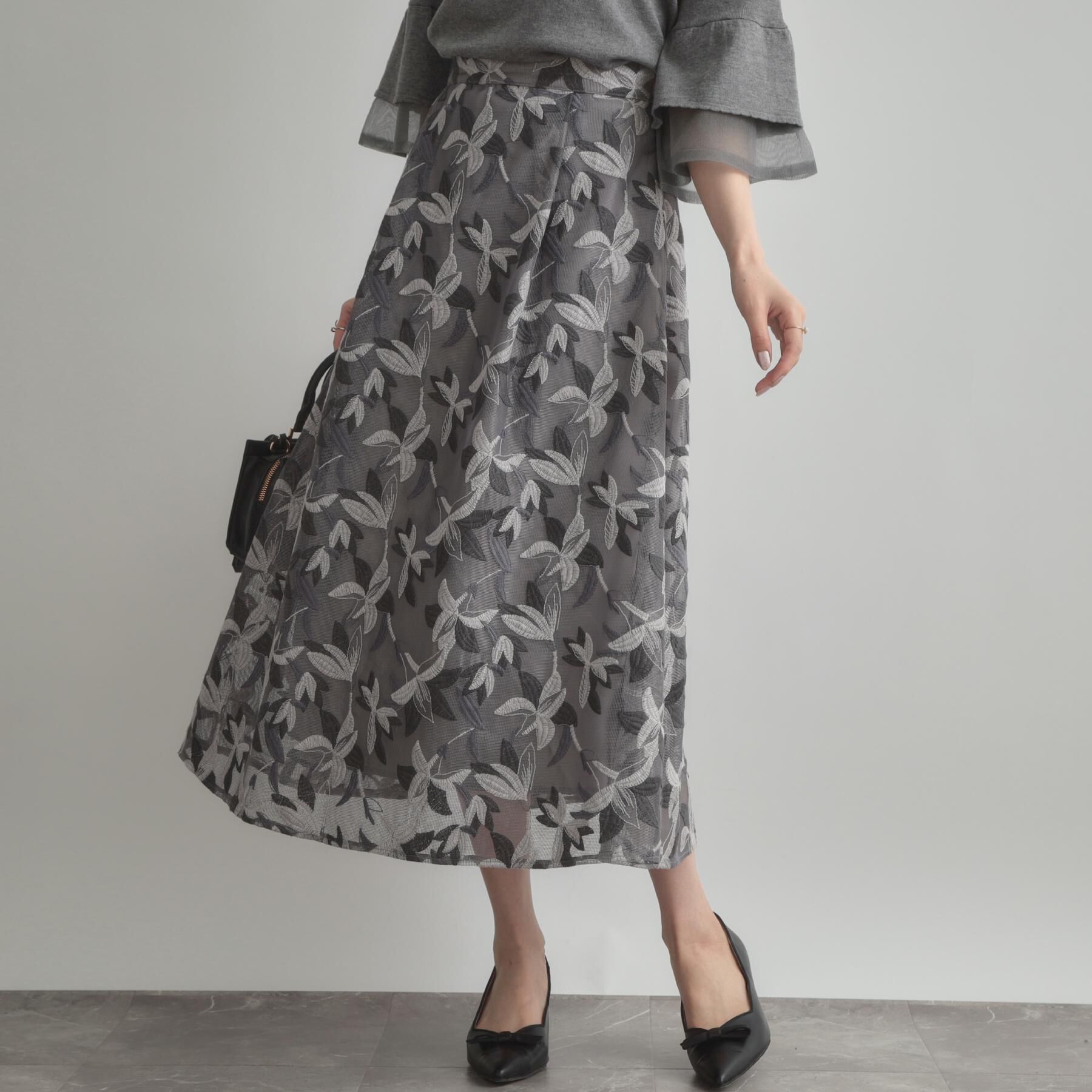 Couture broach「【花柄・きれいめ・通勤】リンドウエンブロメッシュスカート」|スカート|