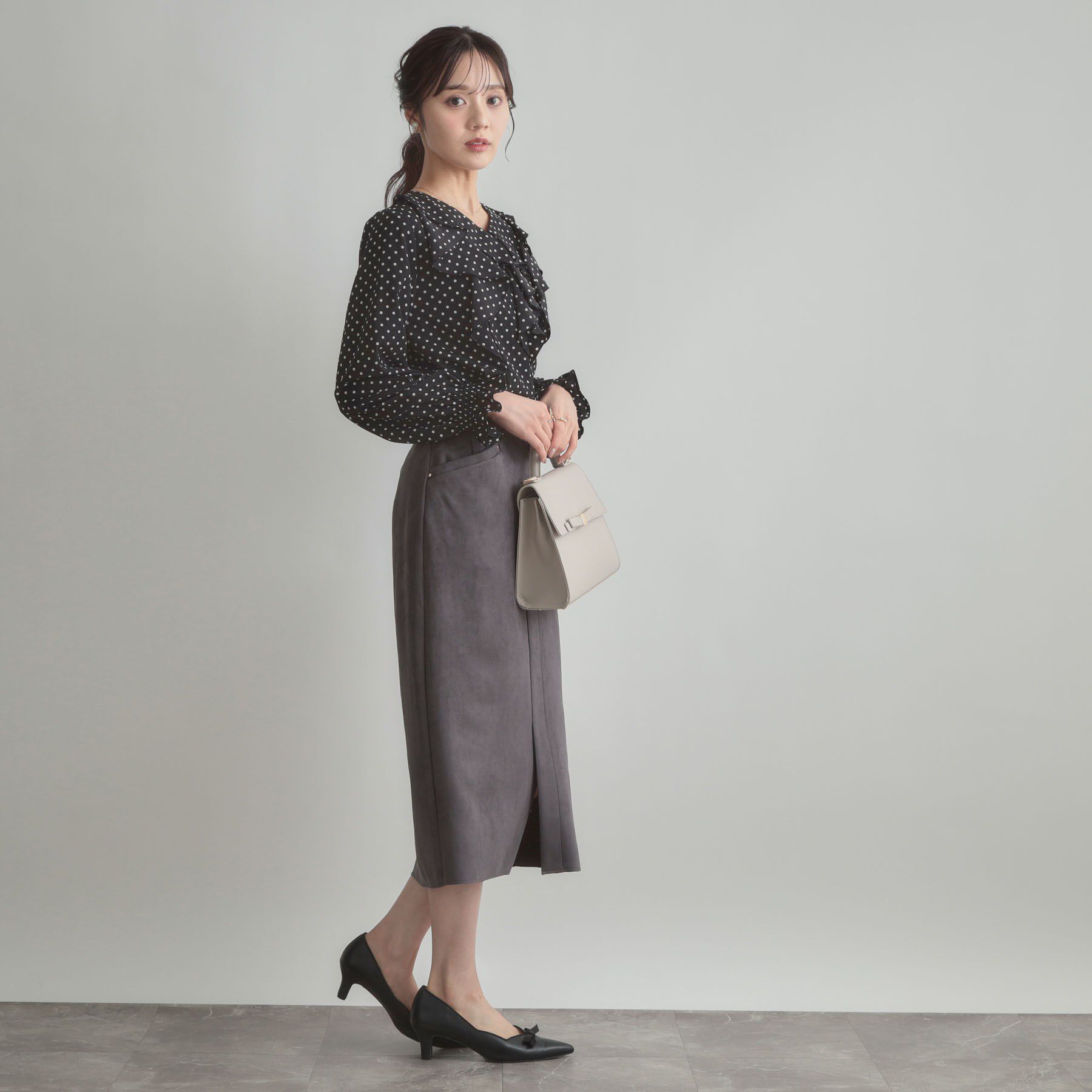 Couture broach「【洗える・ストレッチ・通勤】スエード調ダンボールIラインスカート」|スカート|