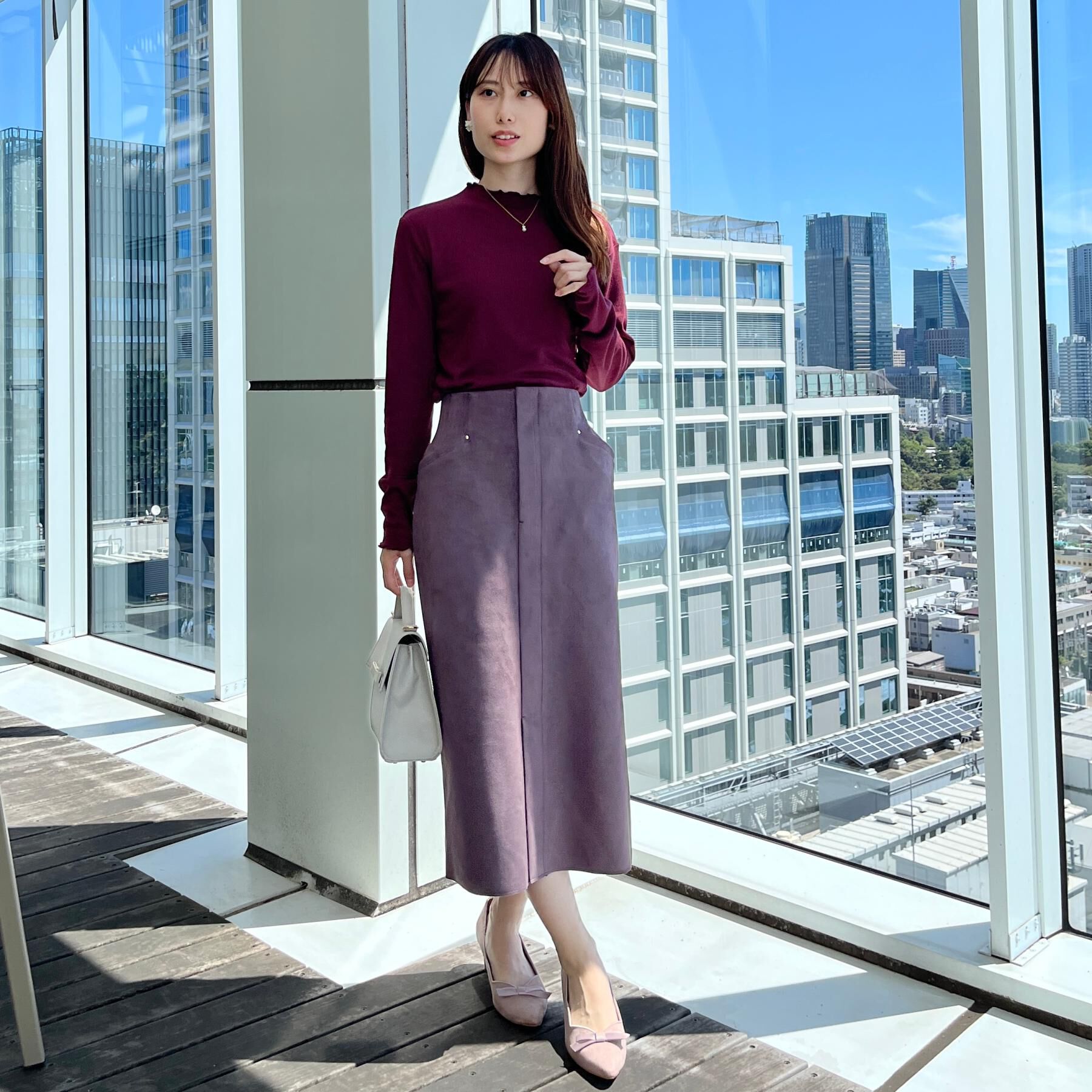 Couture broach「【洗える・ストレッチ・通勤】スエード調ダンボールIラインスカート」|スカート|