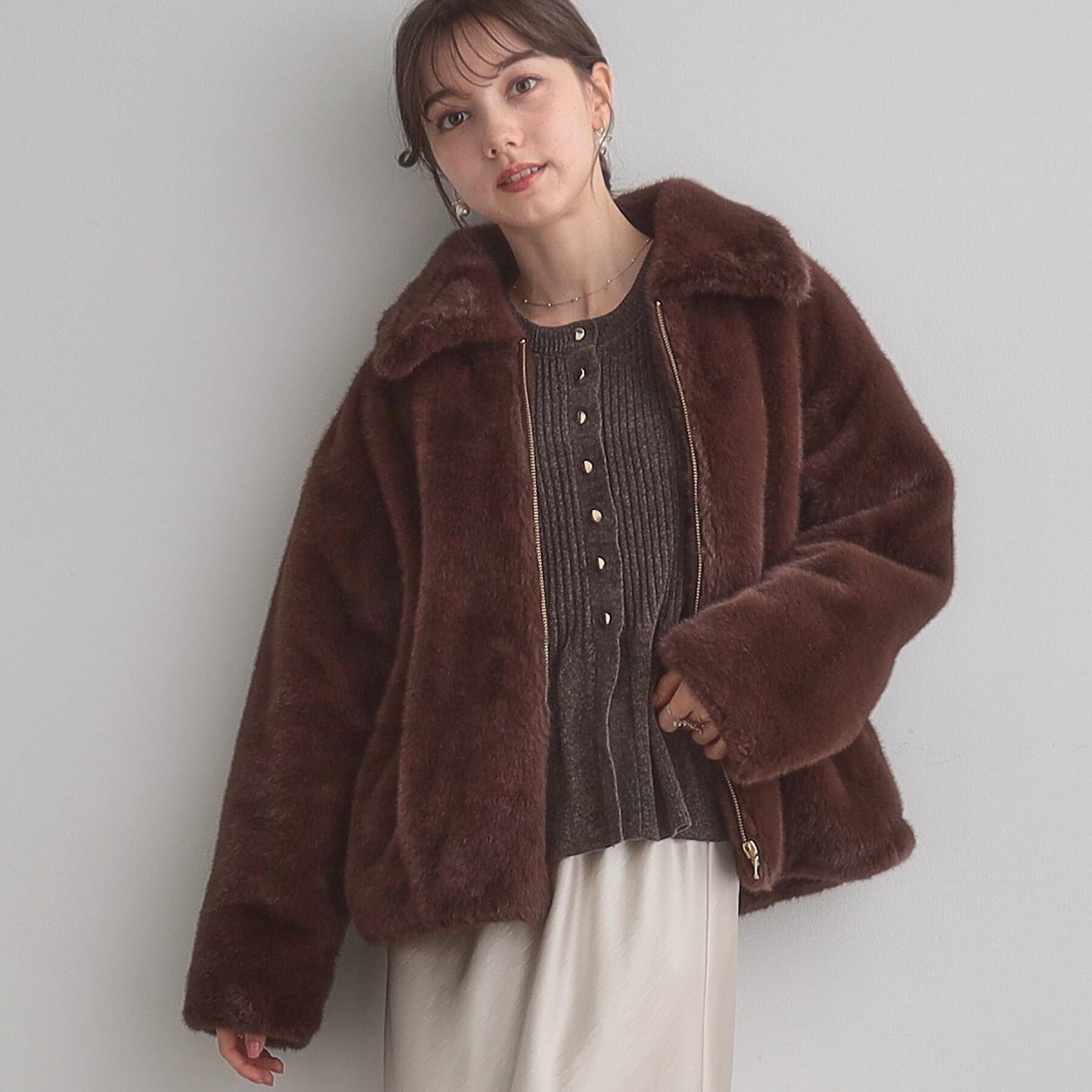 Couture broach「【ふわふわ・上品】ミンクフェイクファーアウター」|ブルゾン・スタジャン|