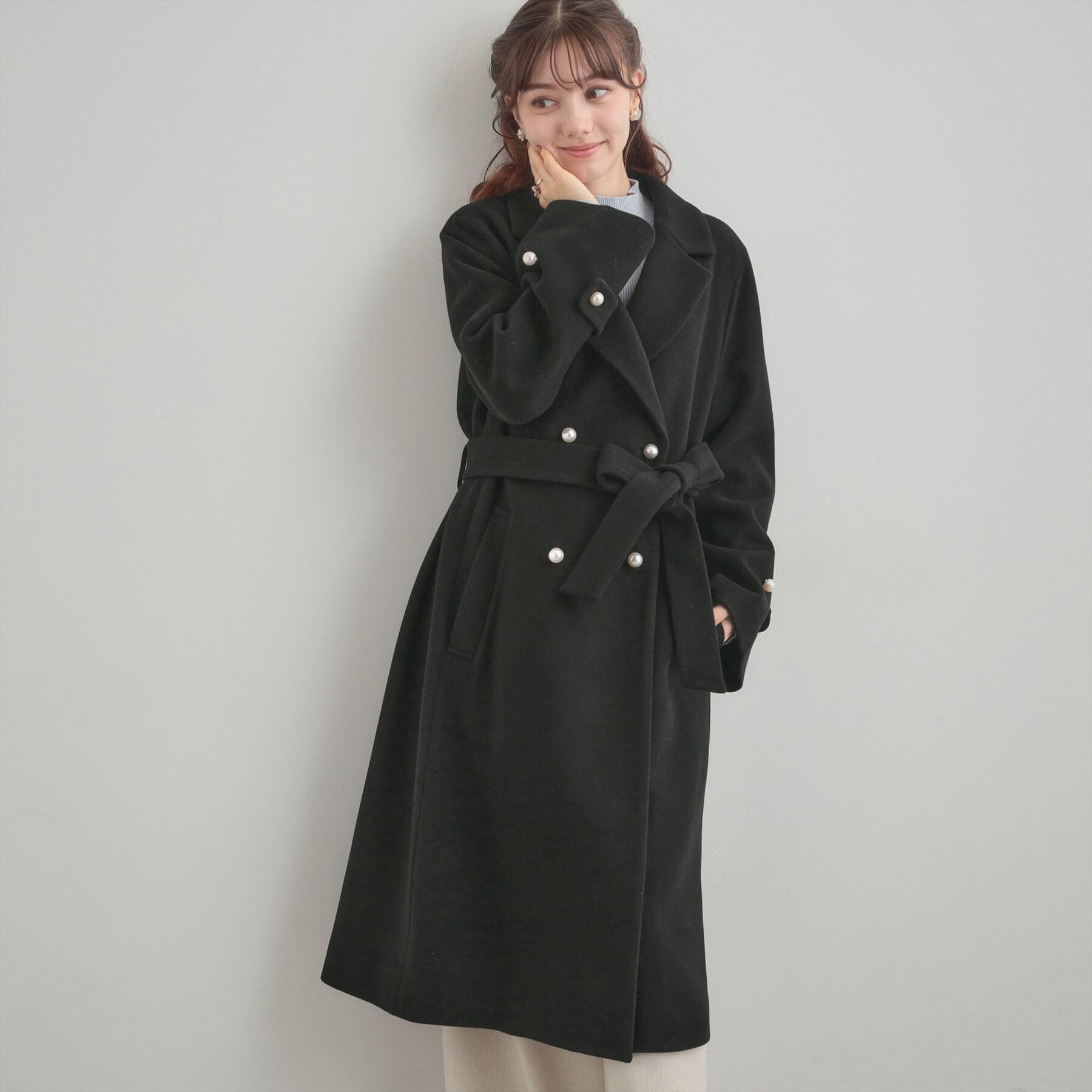 Couture broach「【大人上品・ベルト付き】パール調釦チェスターコート」|チェスターコート|