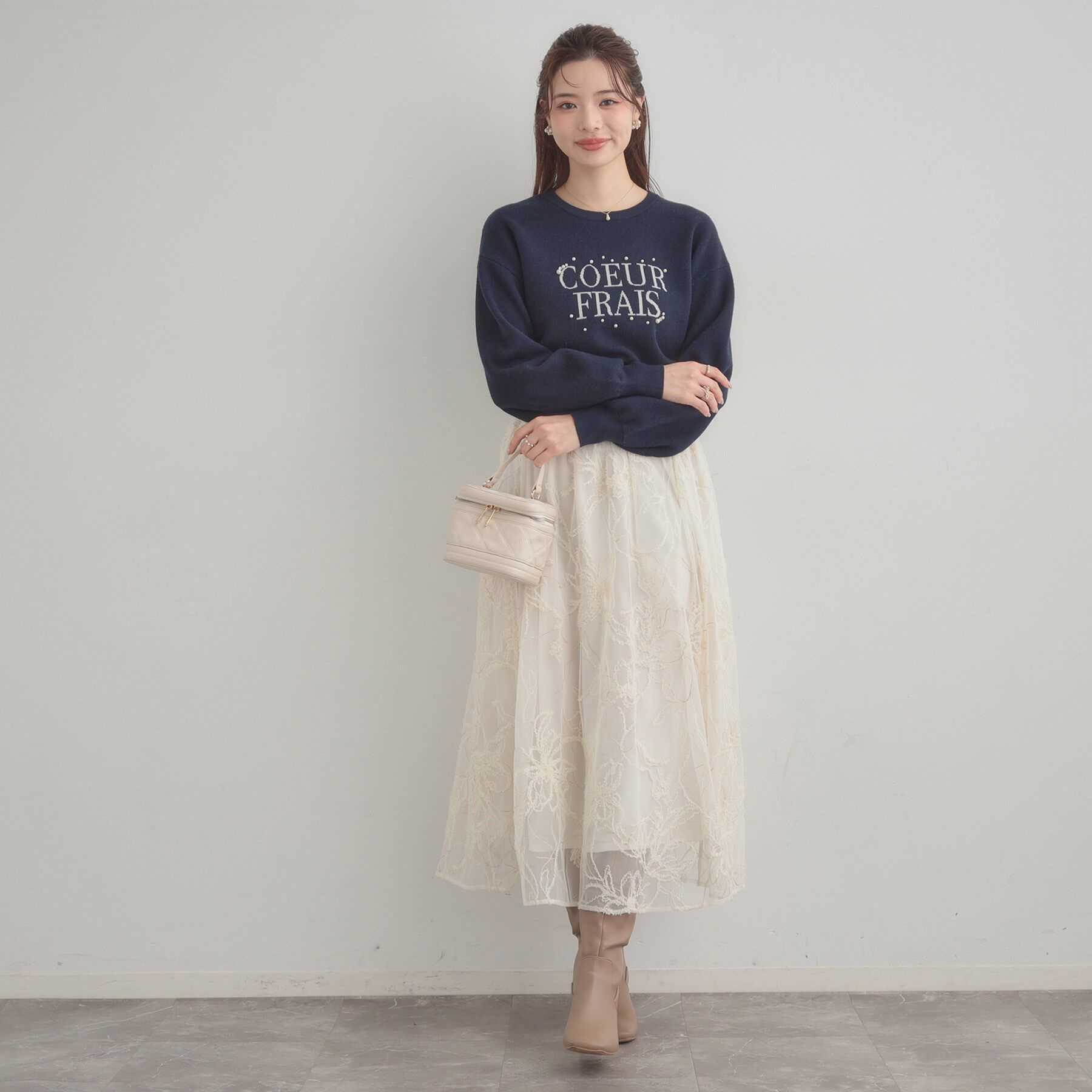 Couture broach「【ハレの日・通勤】ラメ刺繍ブークレチュールスカート」|スカート|