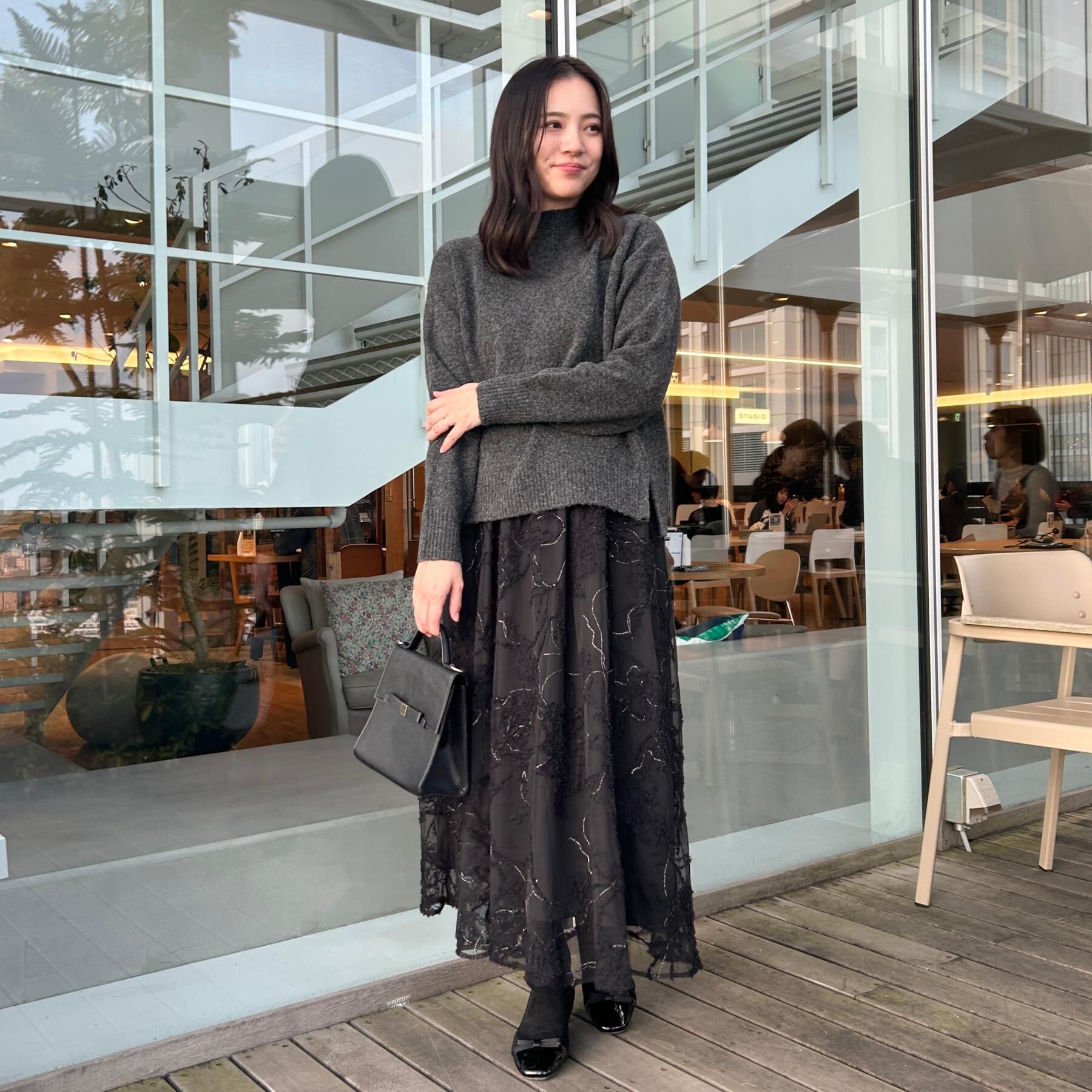 Couture broach「【ハレの日・通勤】ラメ刺繍ブークレチュールスカート」|スカート|