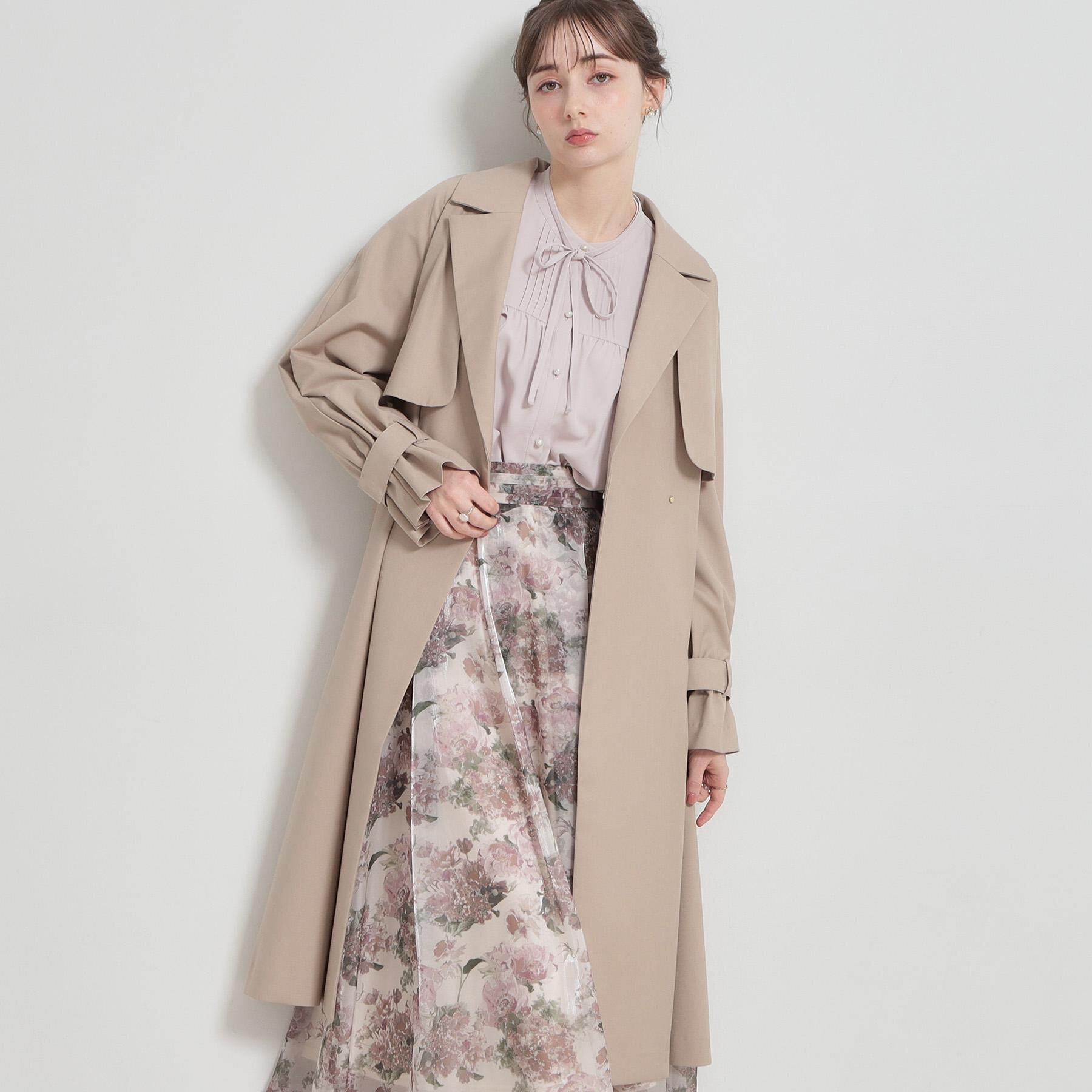 Couture broach「【撥水・ハレの日・通勤】ロングトレンチコート」|トレンチコート|ベージュ(052)
