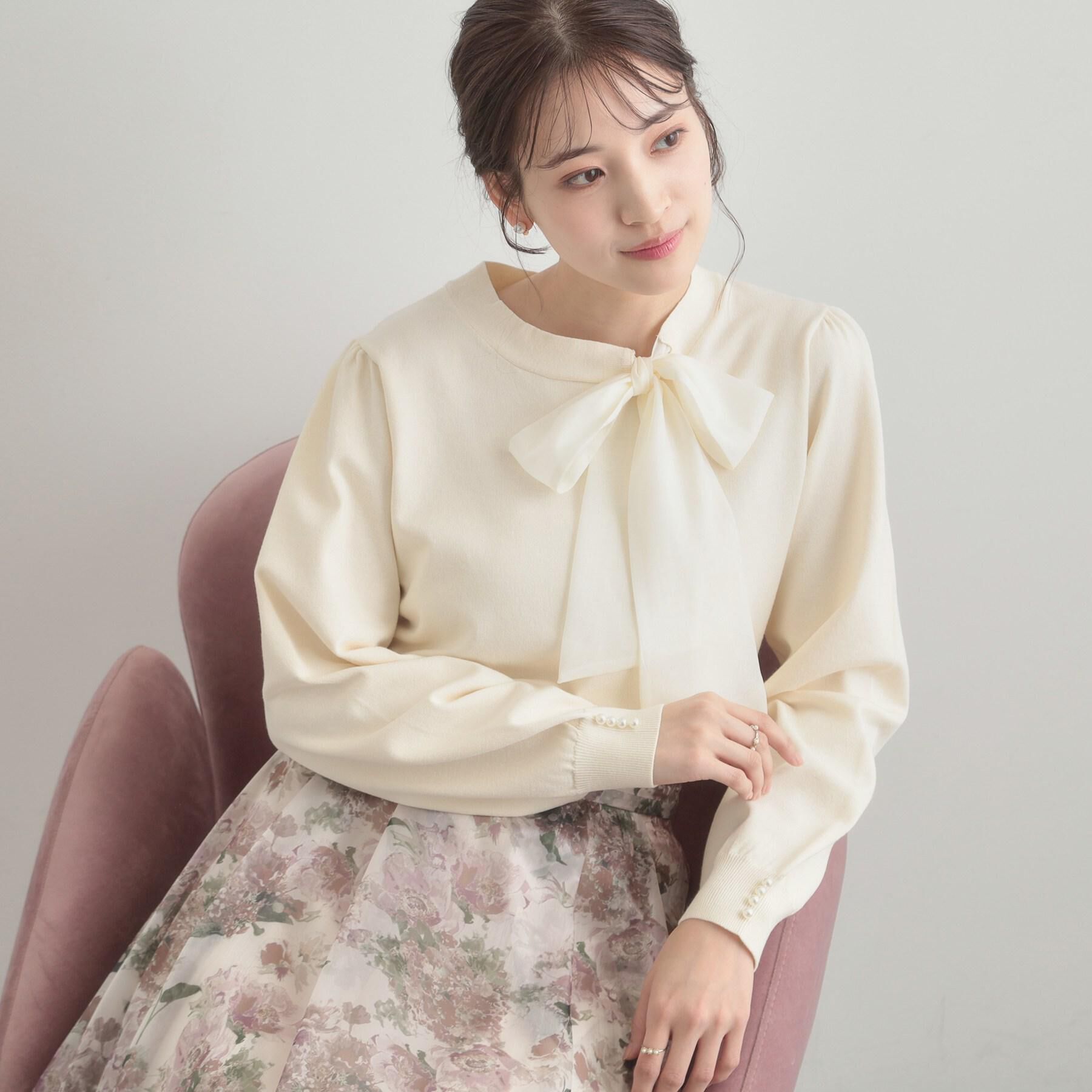 Couture broach「【洗える・着映え】オーガンジーリボンタイ ニット」|ニット・セーター|