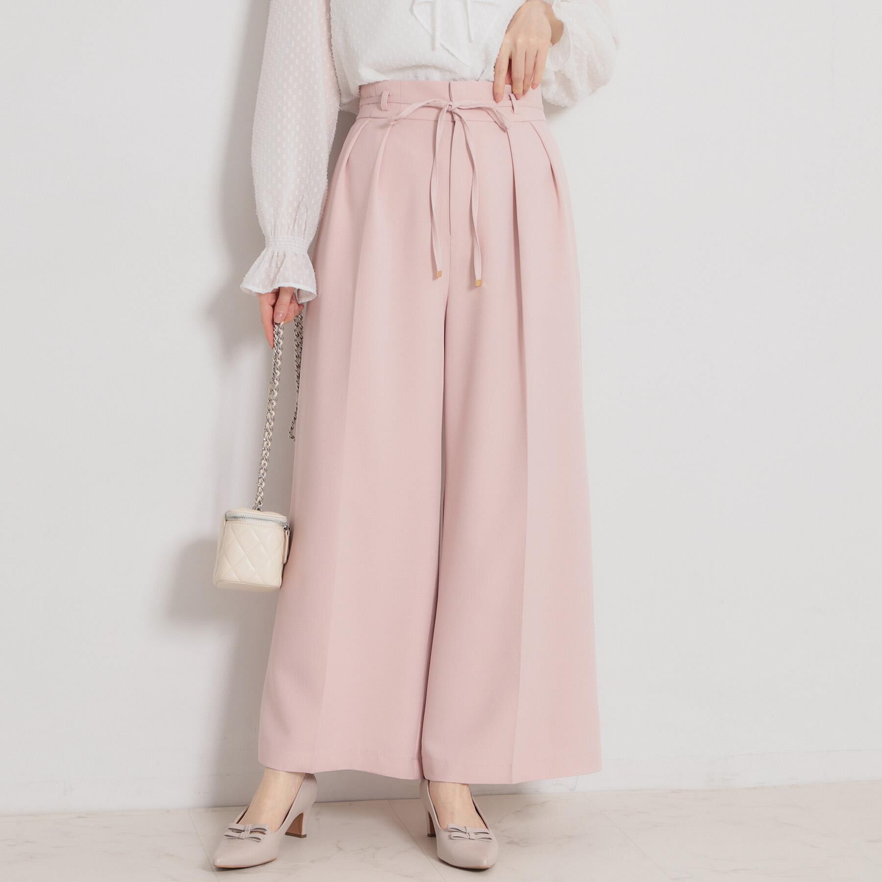 Couture broach「【洗える・S-LL】細リボンデザイン タックワイドパンツ」|その他|