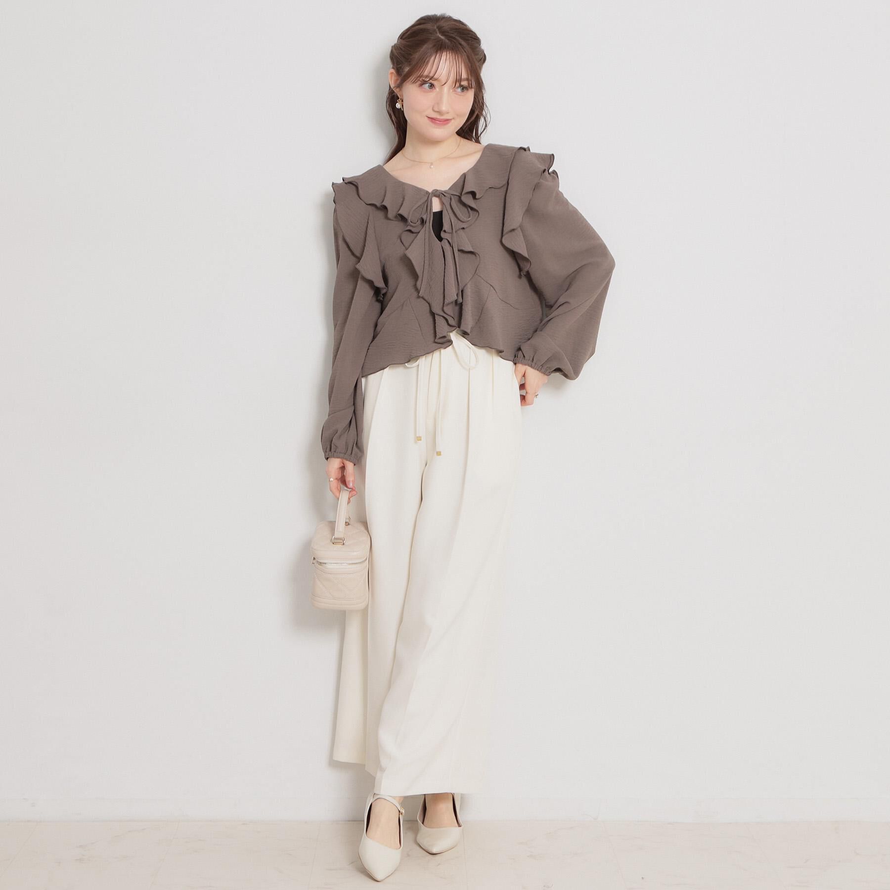 Couture broach「【洗える・S-LL】細リボンデザイン タックワイドパンツ」|その他|