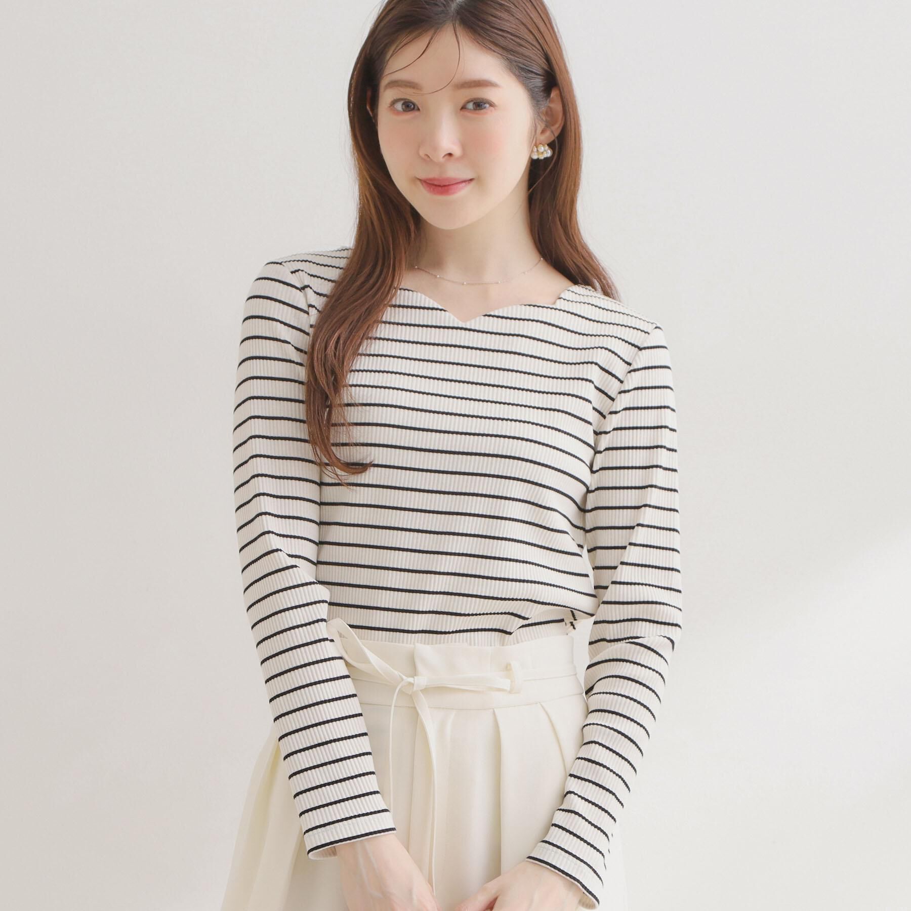 Couture broach「【洗える】ハートネック テレコプルオーバー」|Tシャツ・カットソー|オフホワイト(303