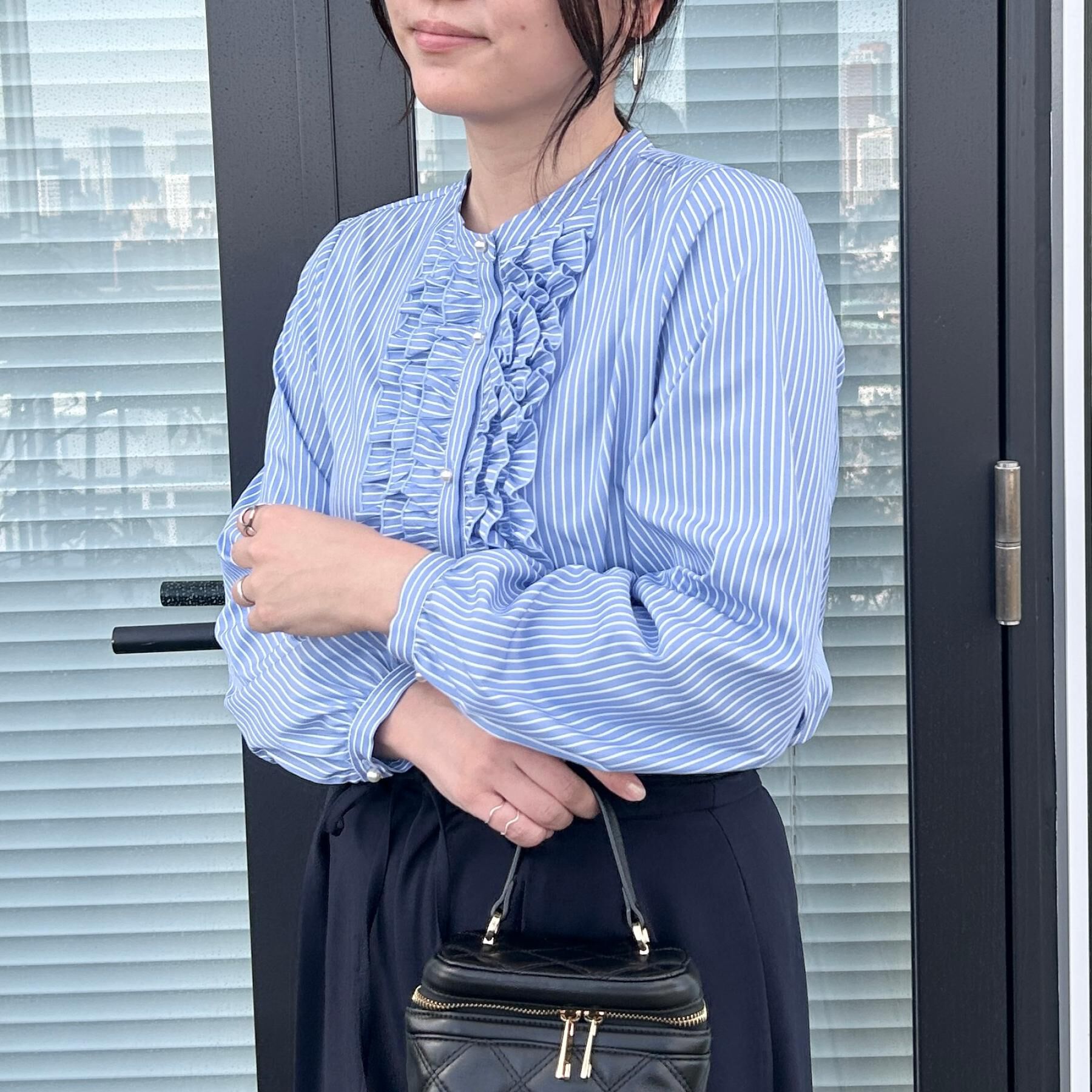 Couture broach「【通勤・着映え】ストライプ フリルブラウス」|シャツ・ブラウス|