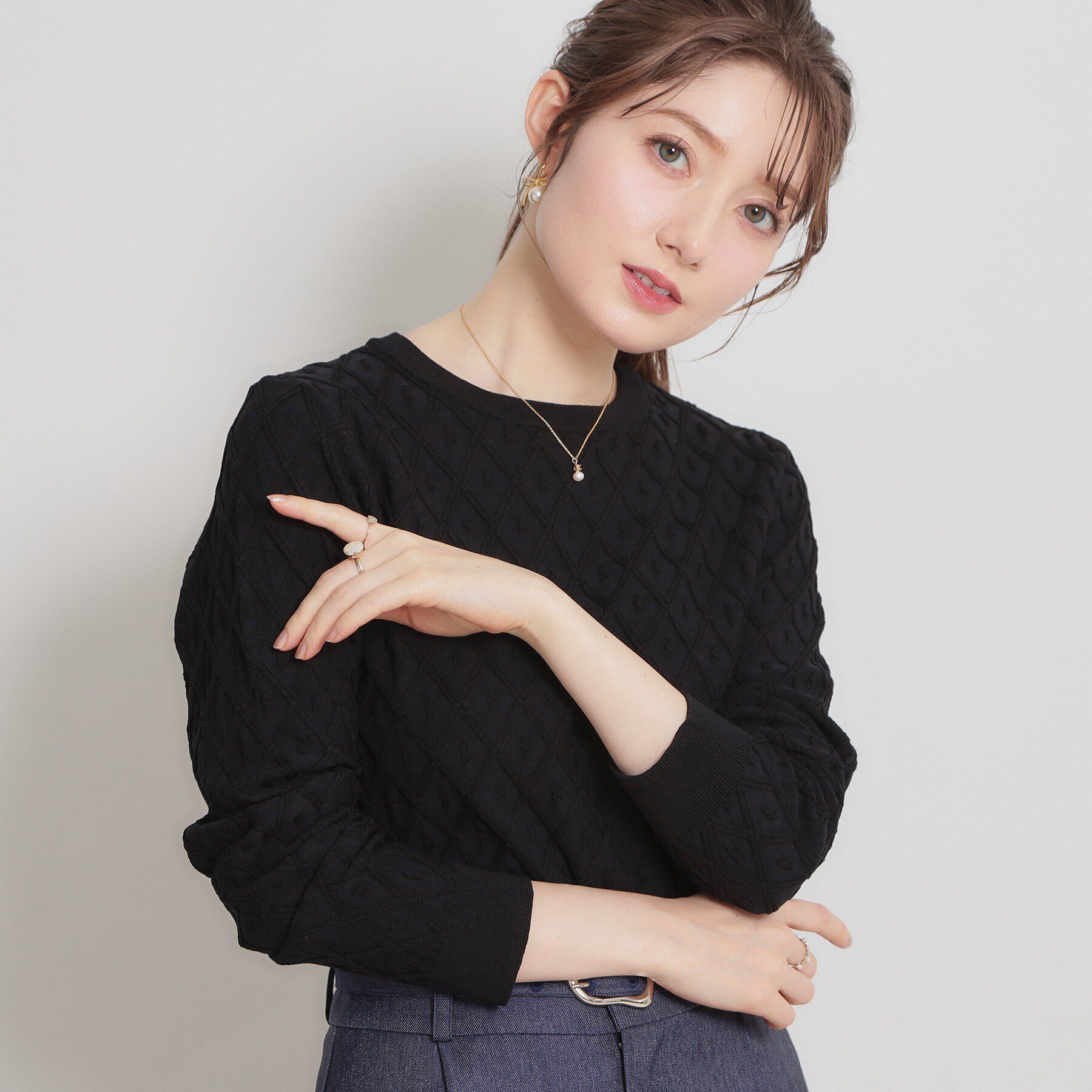 Couture broach「【アンサンブル可】ダイヤ柄ニット」|ニット・セーター|ブラック(019)