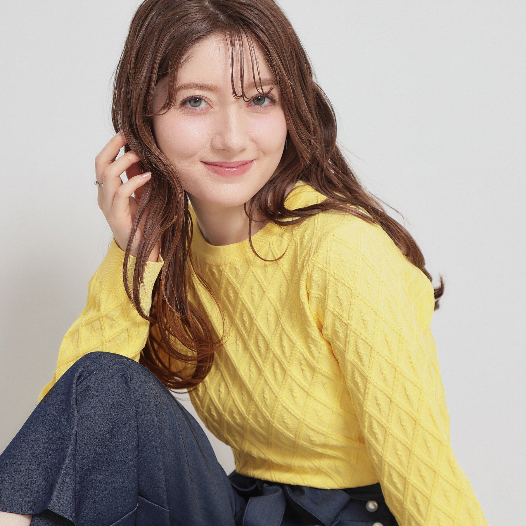 Couture broach「【アンサンブル可】ダイヤ柄ニット」|ニット・セーター|イエロー(031)