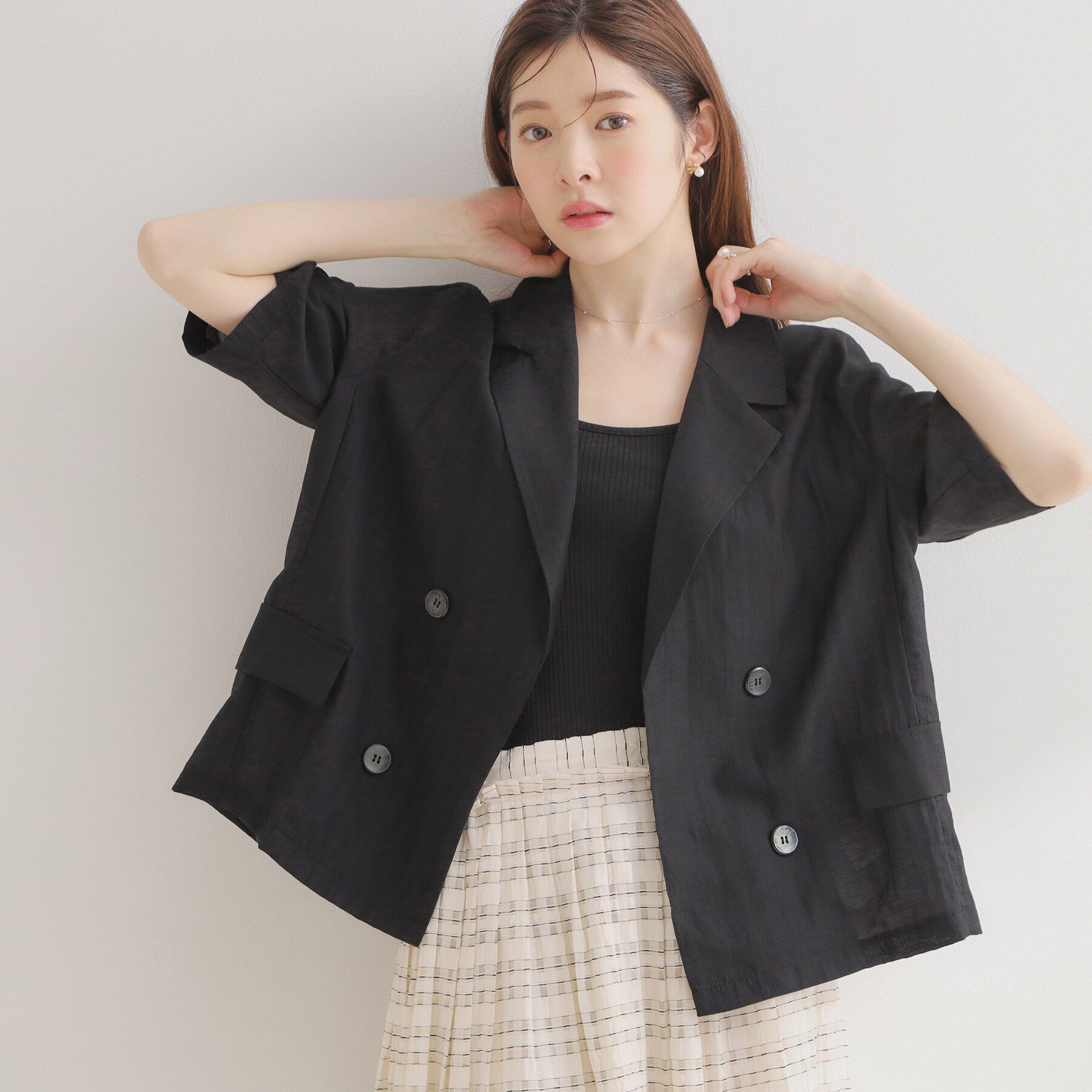 Couture broach「バックスリットハーフジャケット」|テーラードジャケット|ブラック(019)