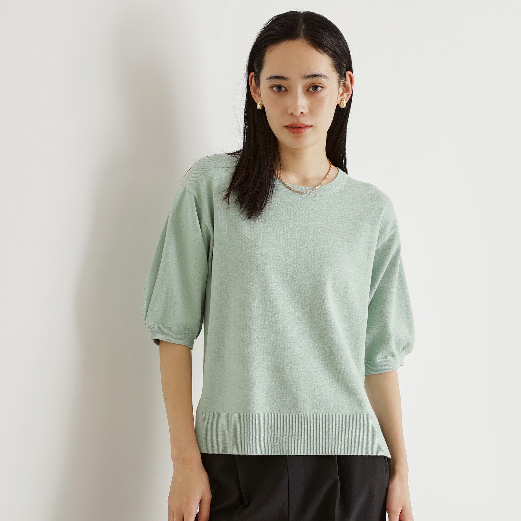 THE SHOP TK「【接触冷感/体型カバー】袖タック6分袖ニット/洗濯機OK/UVケア」|ニット・セーター|