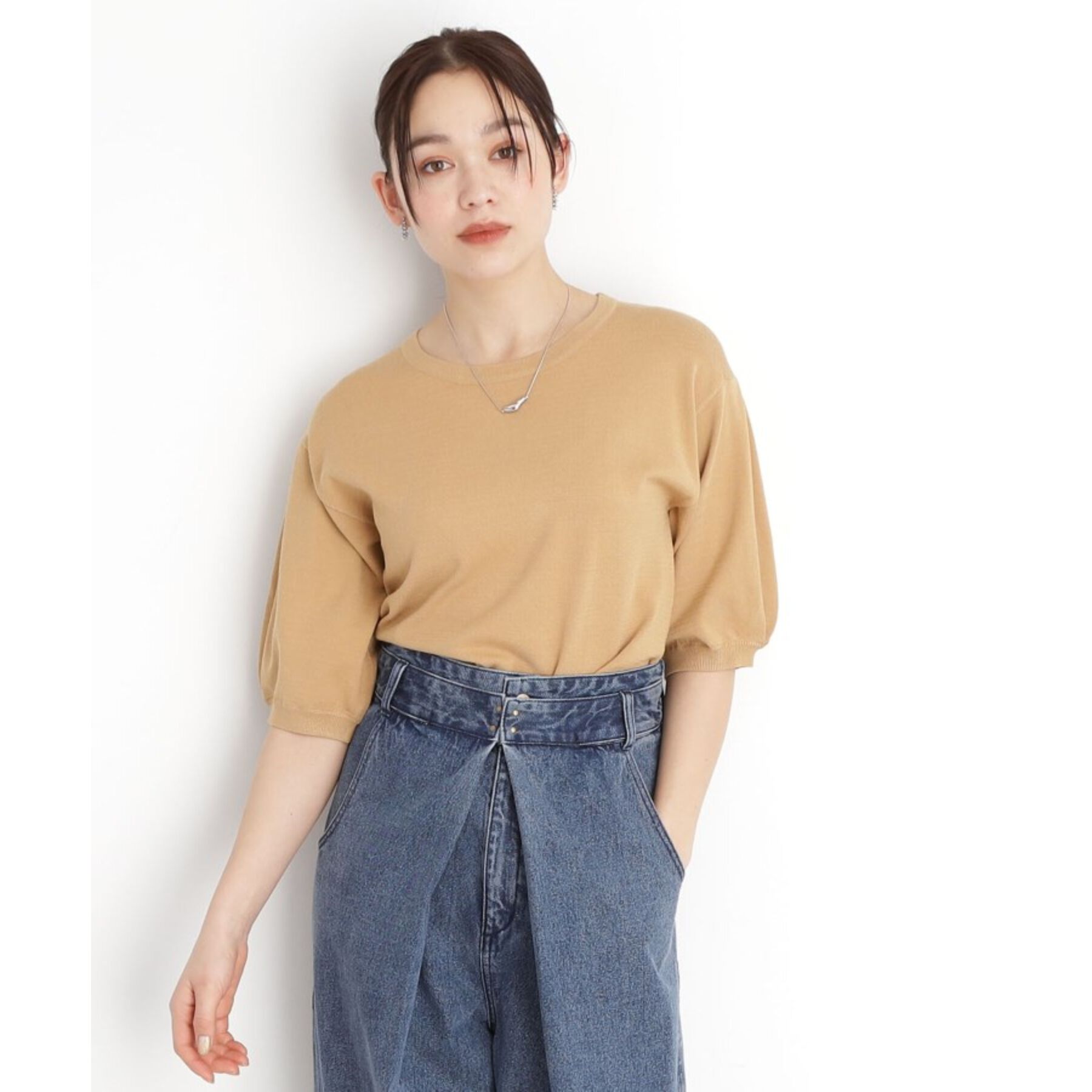 THE SHOP TK「【接触冷感/体型カバー】袖タック6分袖ニット/洗濯機OK/UVケア」|ニット・セーター|