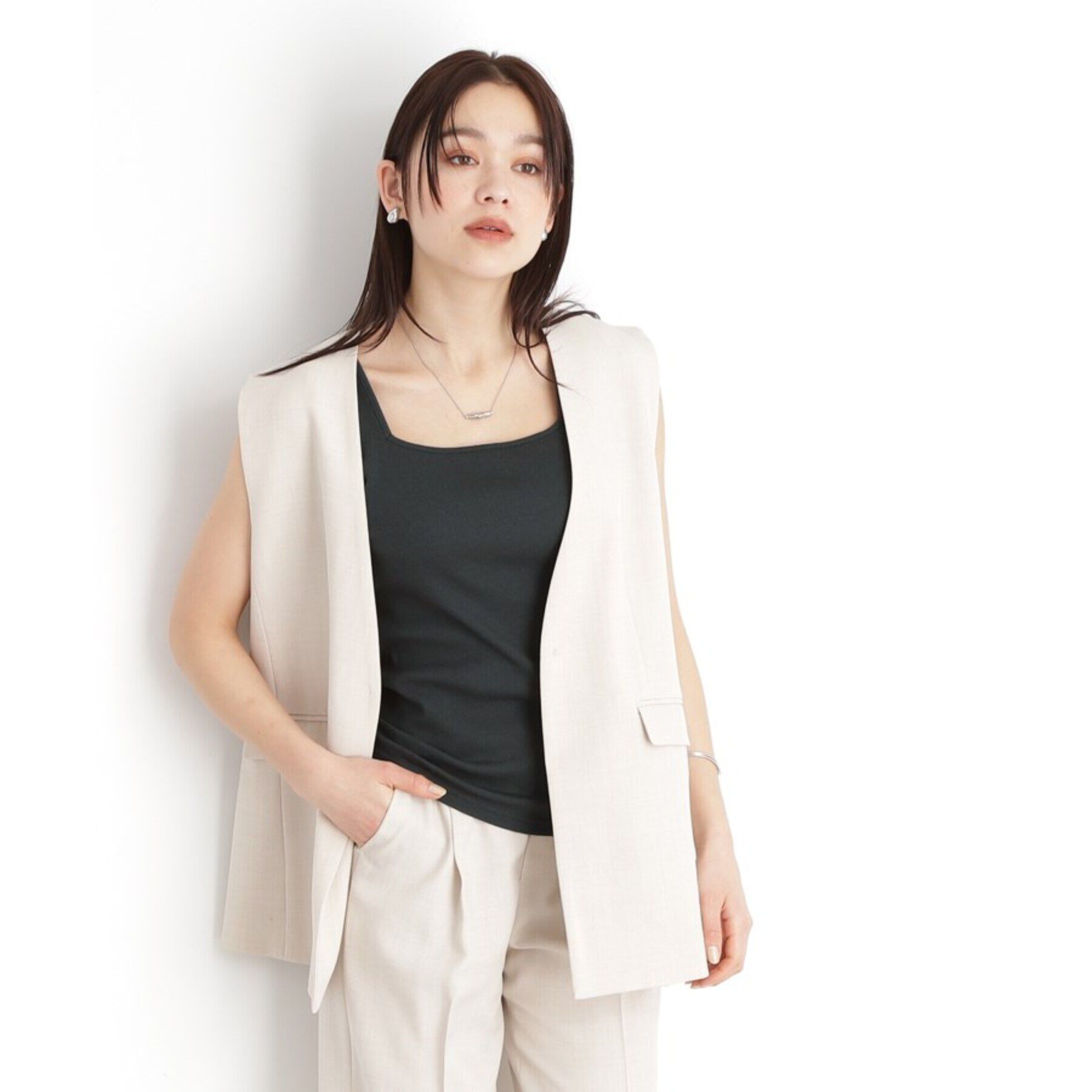 THE SHOP TK「【前後2WAY】スクエアリブタンク/洗える」|キャミソール|