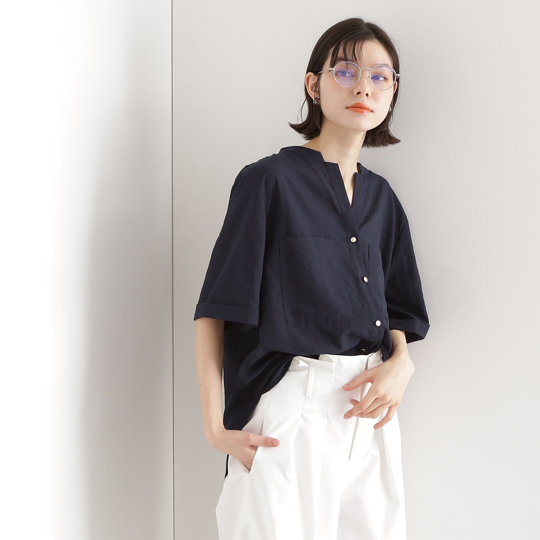 THE SHOP TK「ダブルポケット5分袖シャツ【体型カバー/洗濯機OK】」|シャツ・ブラウス|