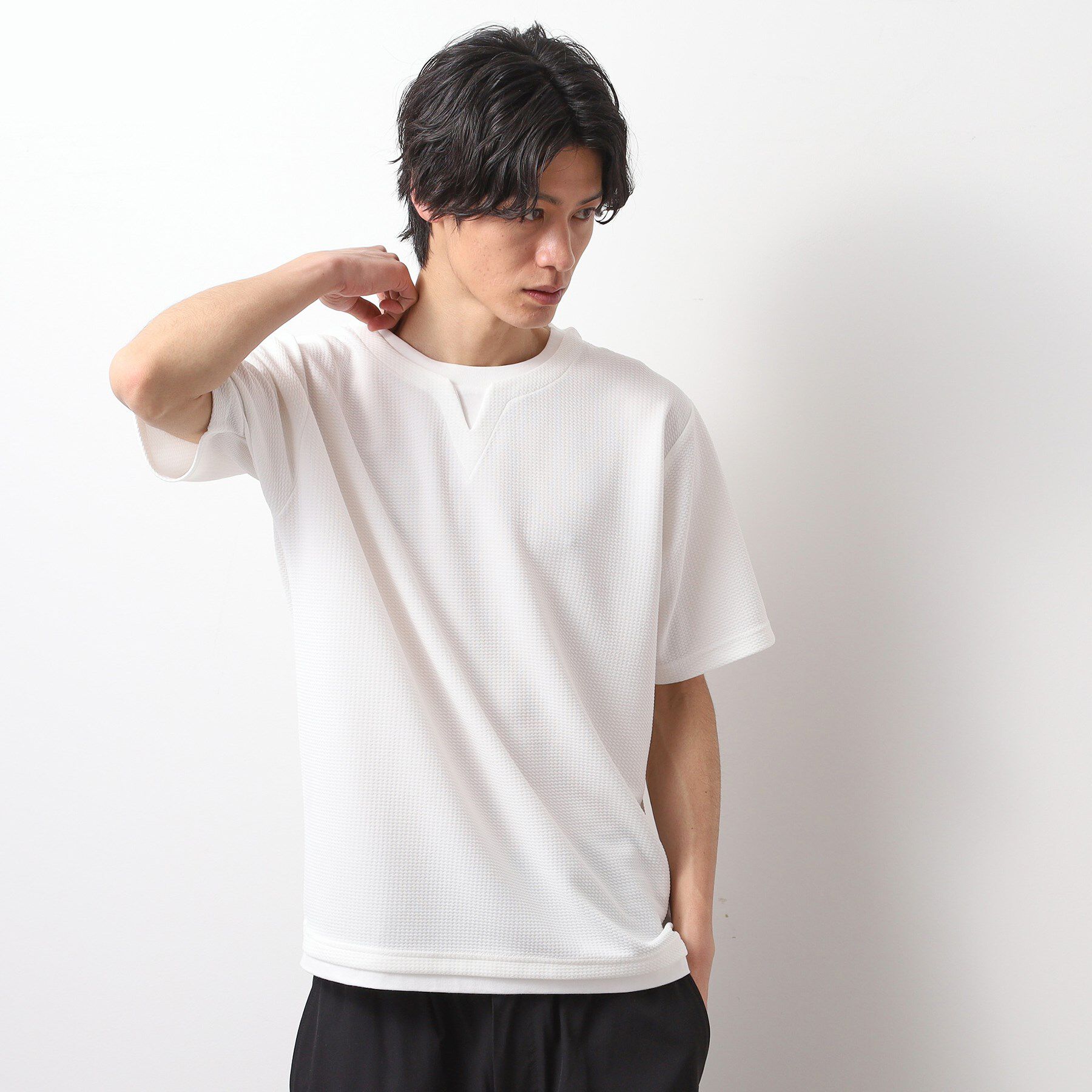 THE SHOP TK「ミニフクレキーネック半袖Tシャツ」|Tシャツ・カットソー|
