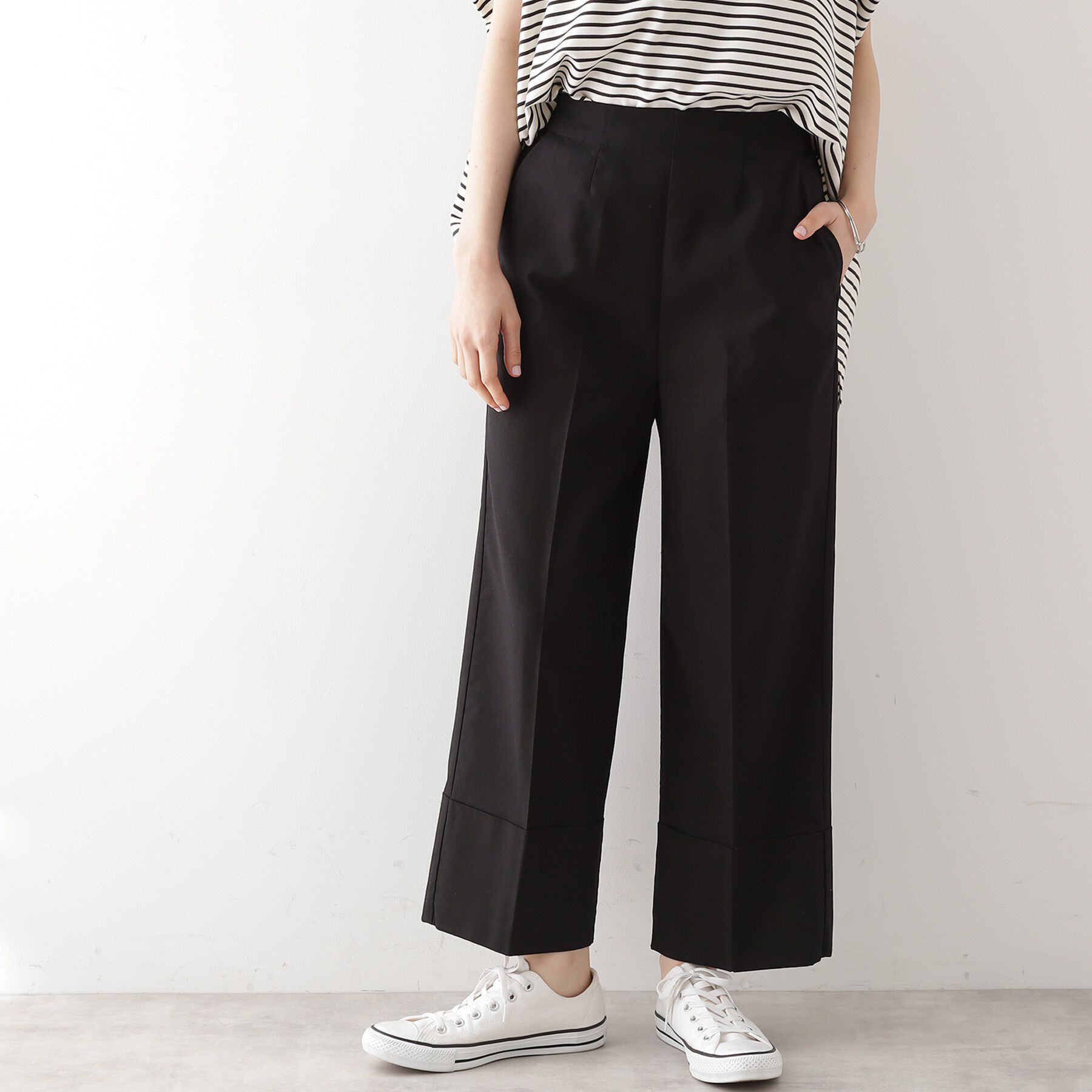 THE SHOP TK「麻混ワイドパンツ【洗える】」|その他|ブラック(019)