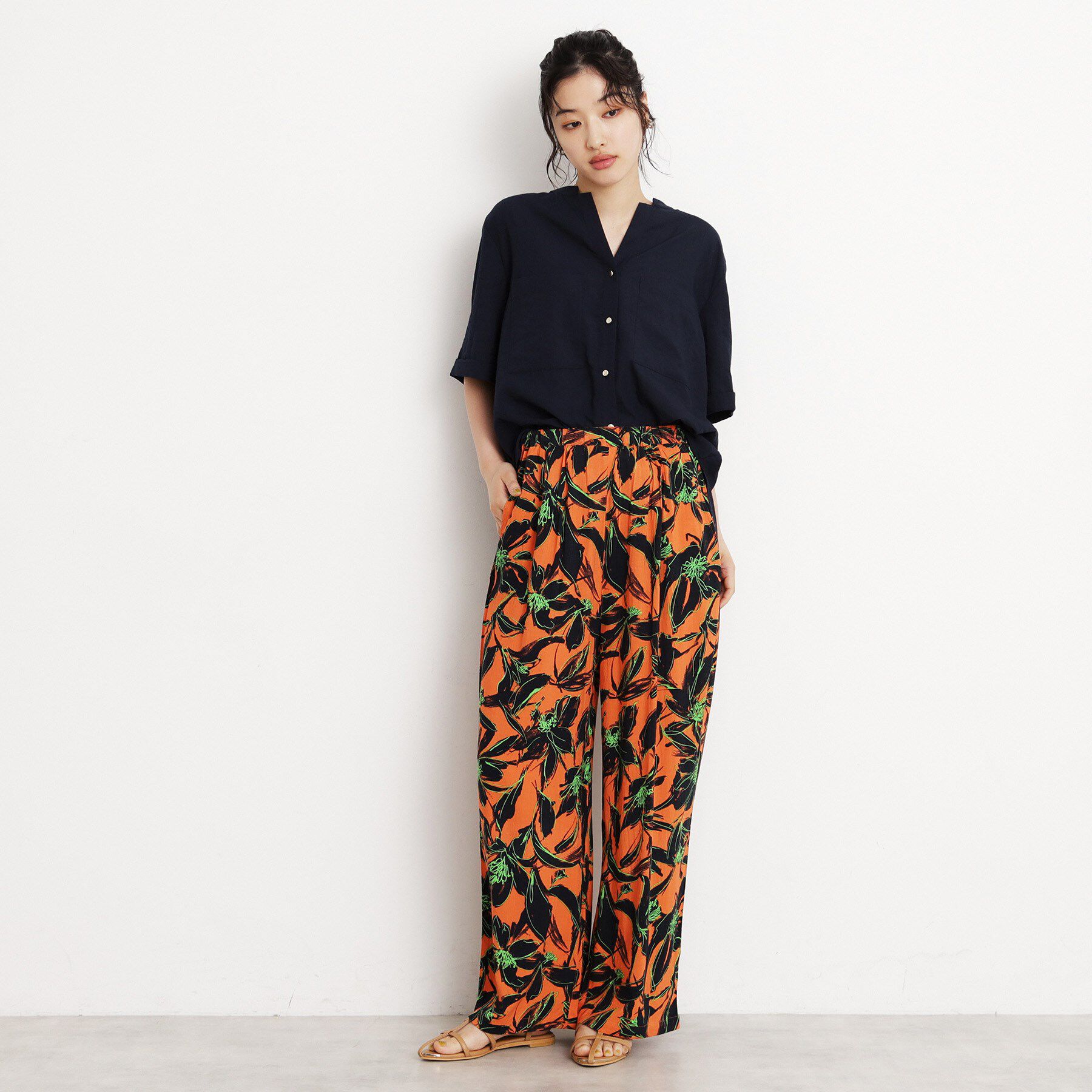 THE SHOP TK「レーヨンリネン総柄ワイドパンツ【洗える】」|その他|