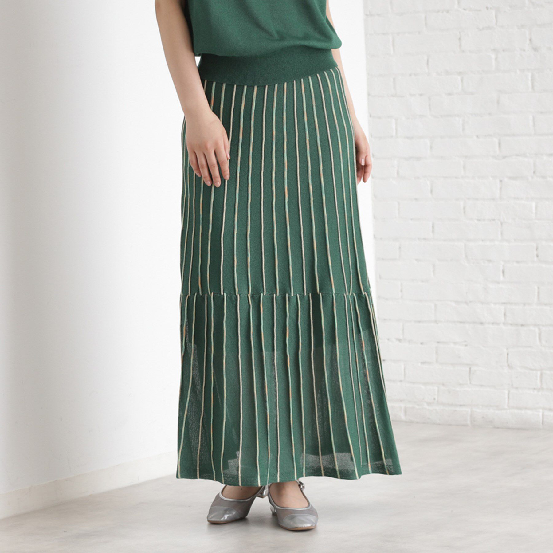 THE SHOP TK「ラメシアーストライプスカート【毛玉になりにくい/洗濯機OK】」|スカート|