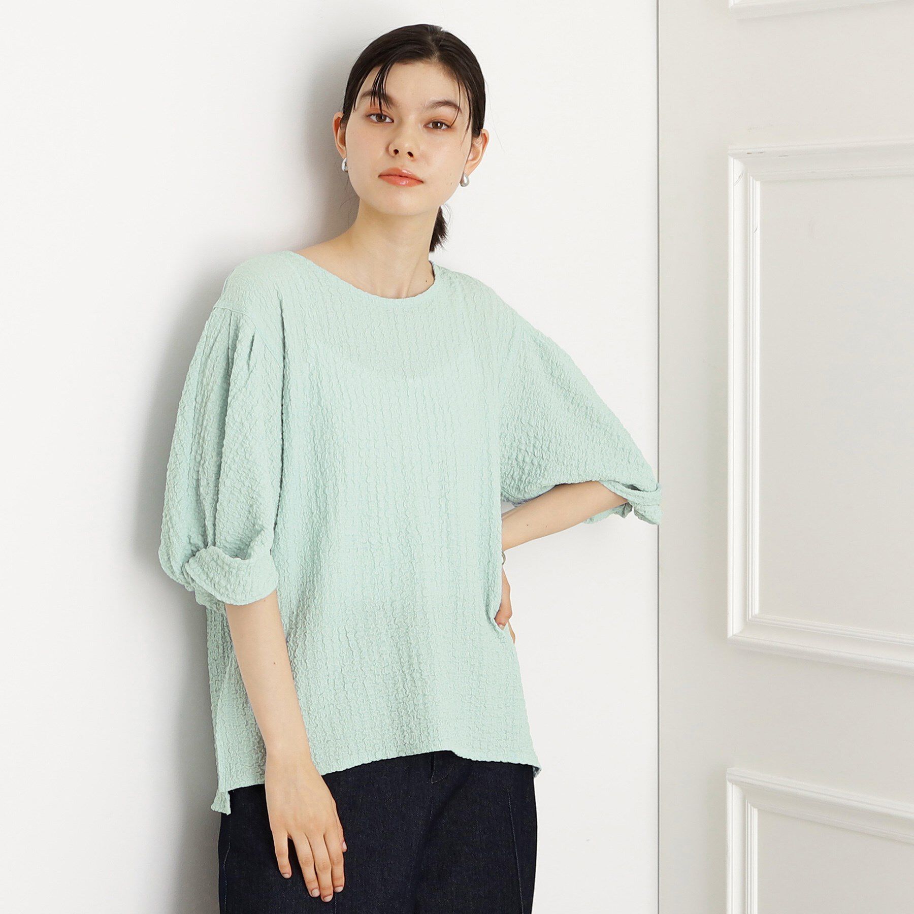 THE SHOP TK「ポコポコ袖タックプルオーバー　体型カバー/洗濯機OK」|Tシャツ・カットソー|ミントグリーン(02