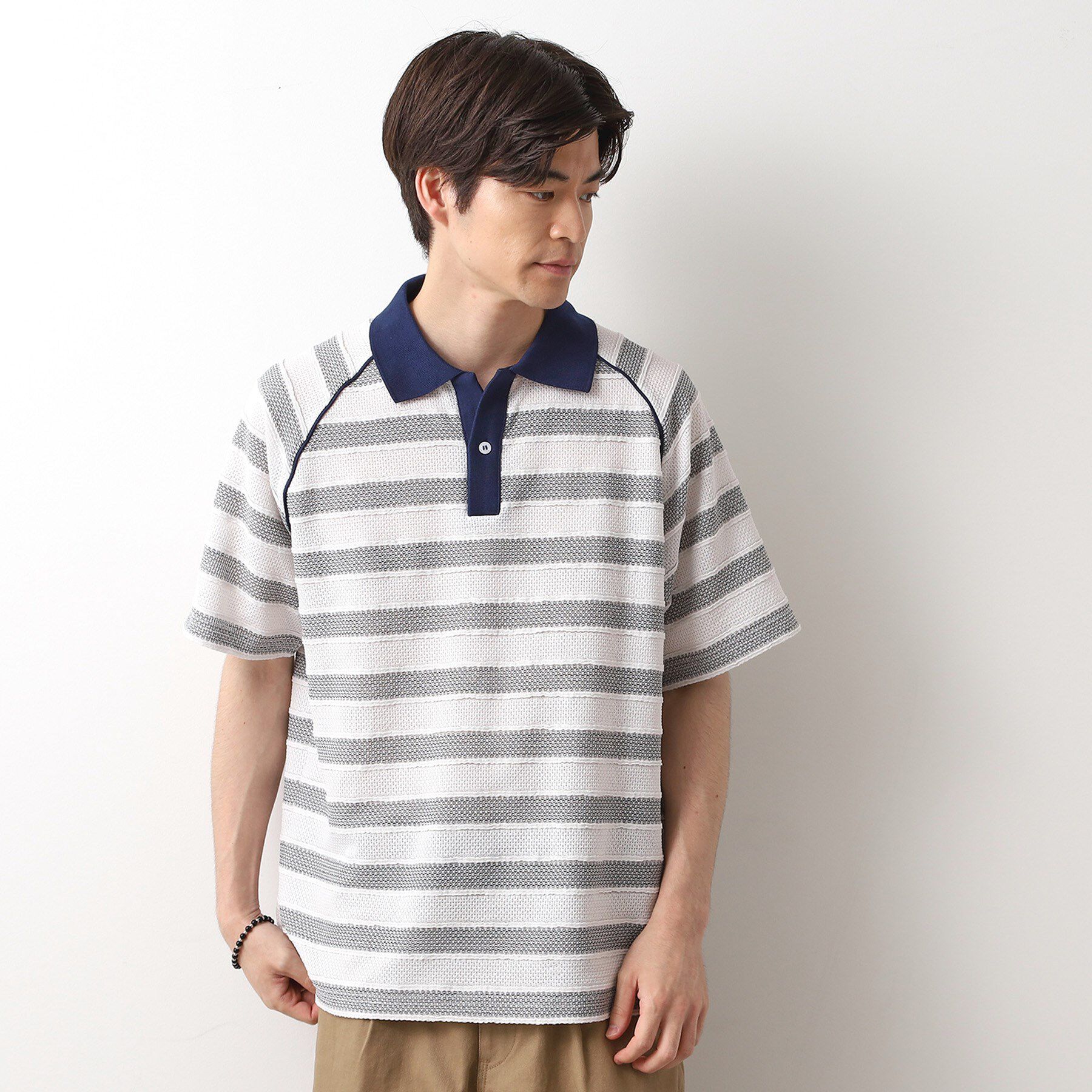 THE SHOP TK「変形ボーダーポロシャツ【洗濯機OK】」|Tシャツ・カットソー|ネイビー(394)