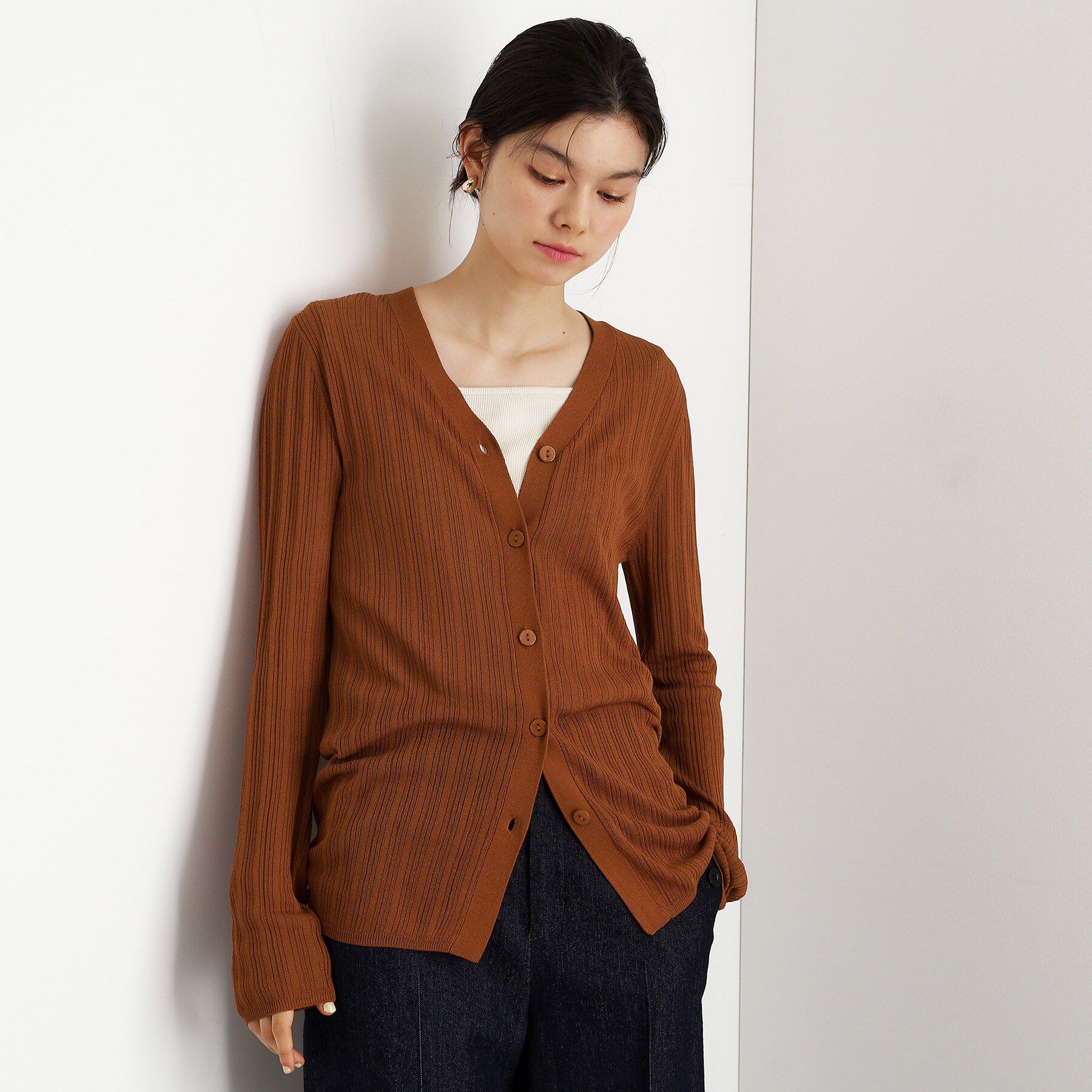 THE SHOP TK「ランダムリブカーディガン【洗濯機OK】」|カーディガン|キャメルブラウン(0