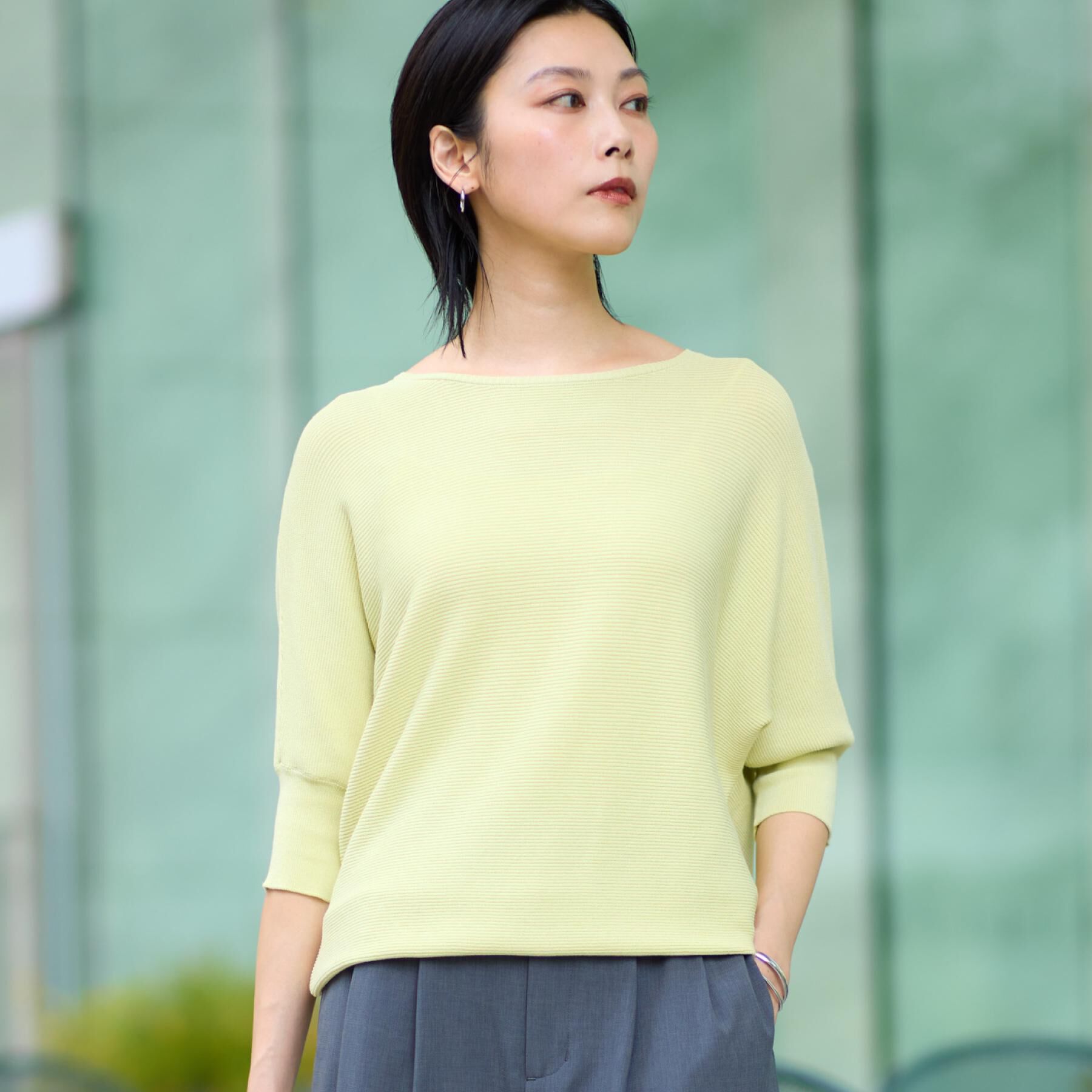 THE SHOP TK「6分袖ガータードルマンニット【エコベロ/洗濯機OK】」|ニット・セーター|