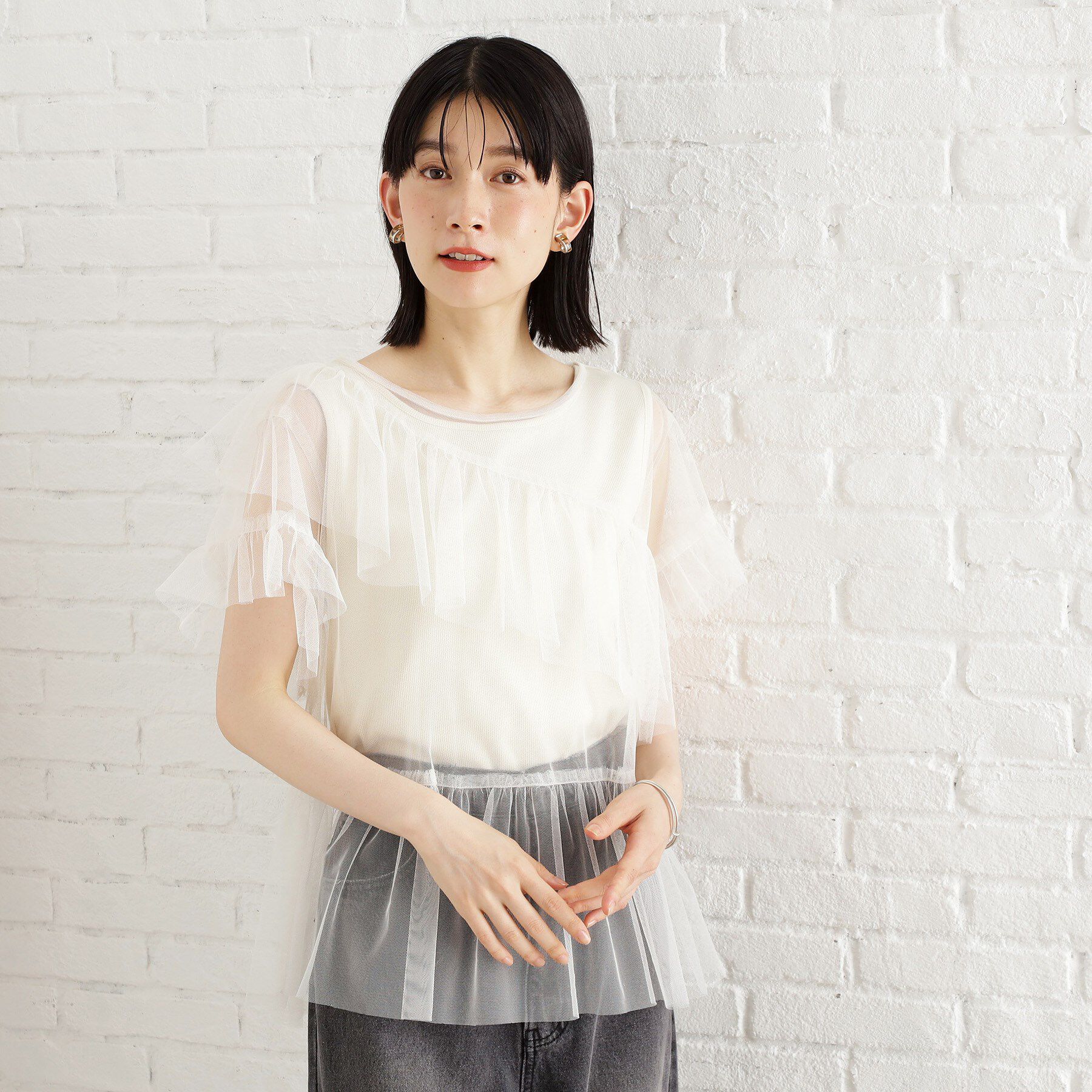 THE SHOP TK「【セットアイテム】チュール&times;ロゴTシャツ/洗える」|Tシャツ・カットソー|