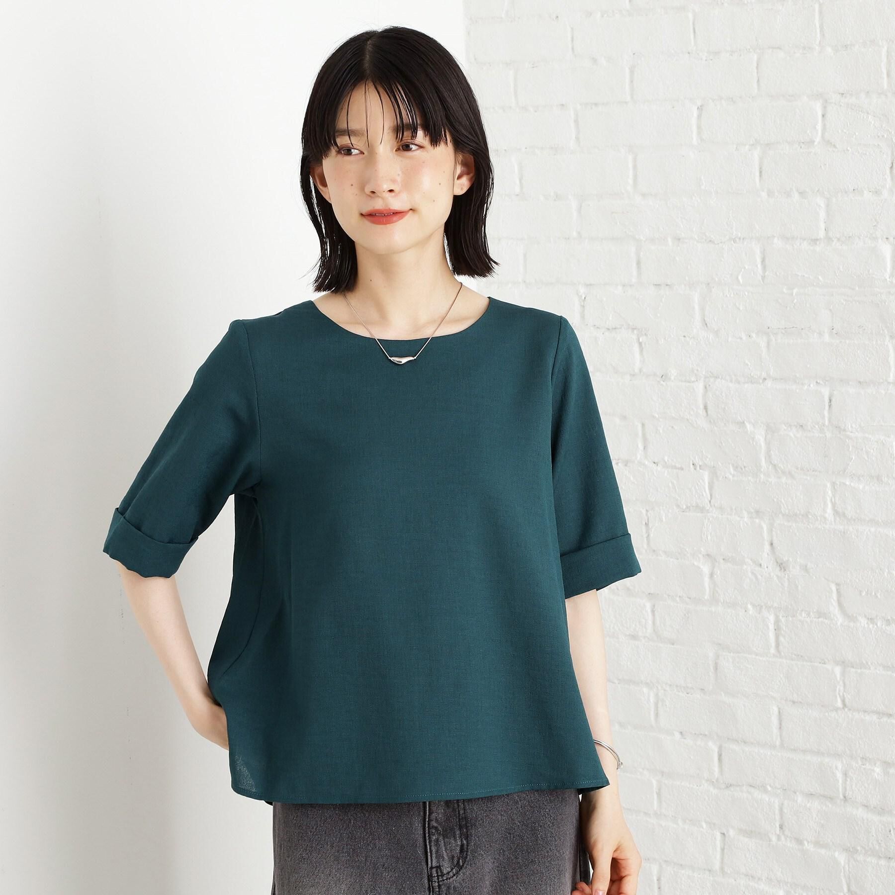 THE SHOP TK「麻調メッシュブラウス【二の腕カバー/洗える】」|シャツ・ブラウス|