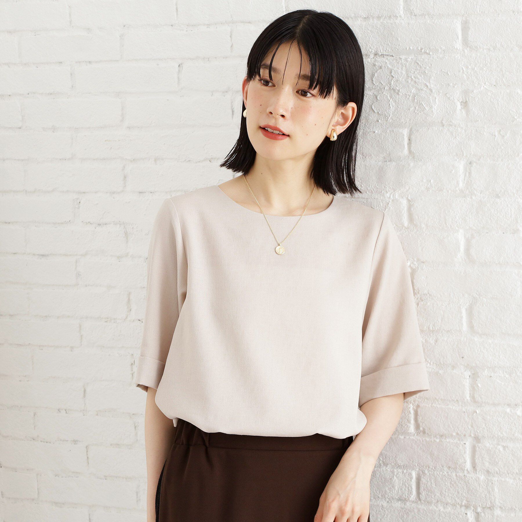 THE SHOP TK「麻調メッシュブラウス【二の腕カバー/洗える】」|シャツ・ブラウス|ベージュ(052)