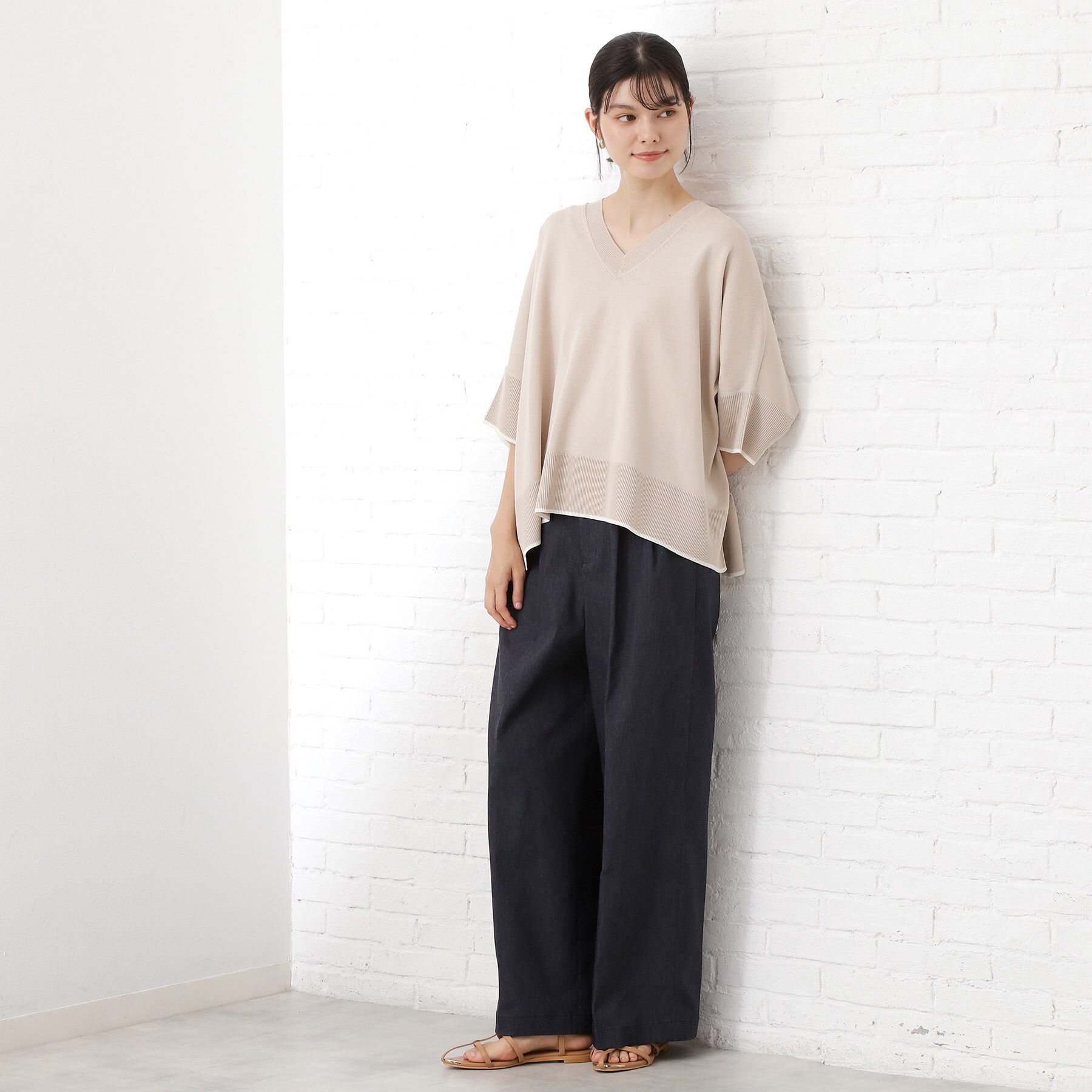 THE SHOP TK「Vネックドルマンニット【毛玉になりにくい/洗濯機OK】」|ニット・セーター|